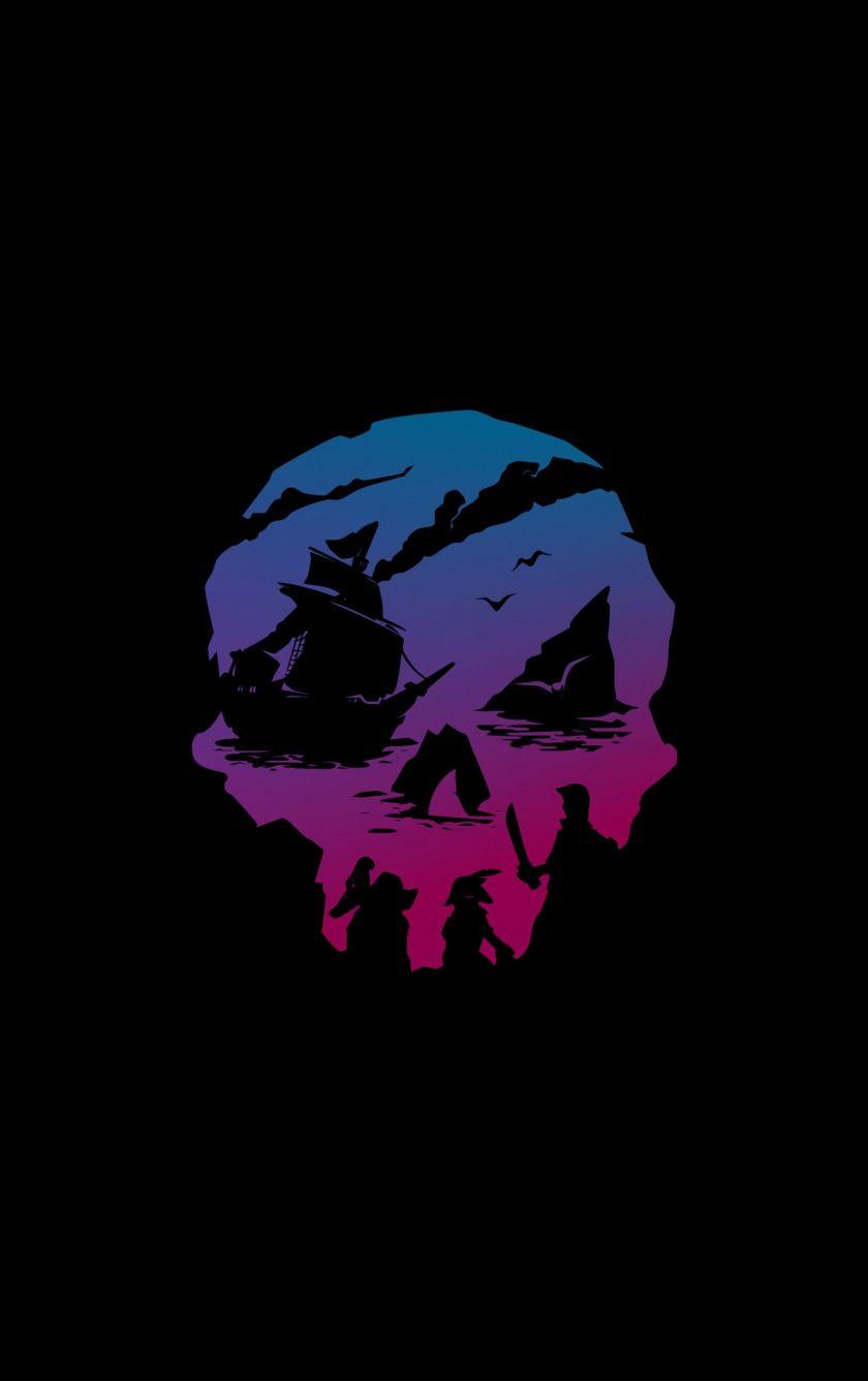 840x1336 Download Sea of Thieves, pirates, skull, minimal wallpaper