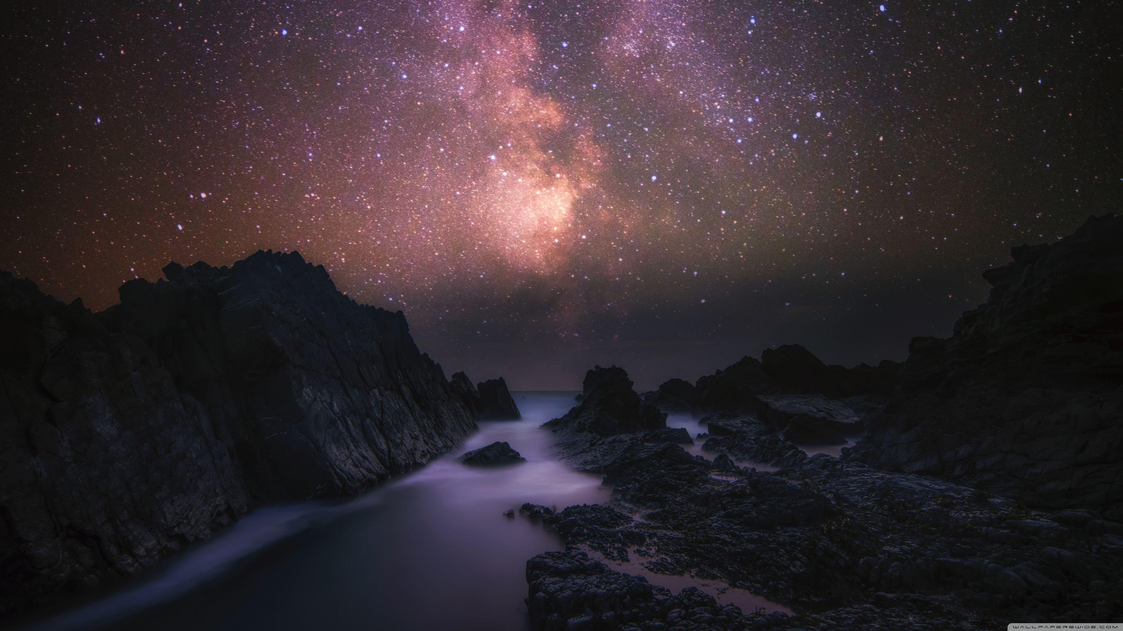 3840x2160 Sea, Rocks, Milky Way Galaxy, Night Sky Ultra HD Desktop Background Wallpaper for 4K UHD TV : Widescreen & UltraWide Desktop & Laptop : Tablet