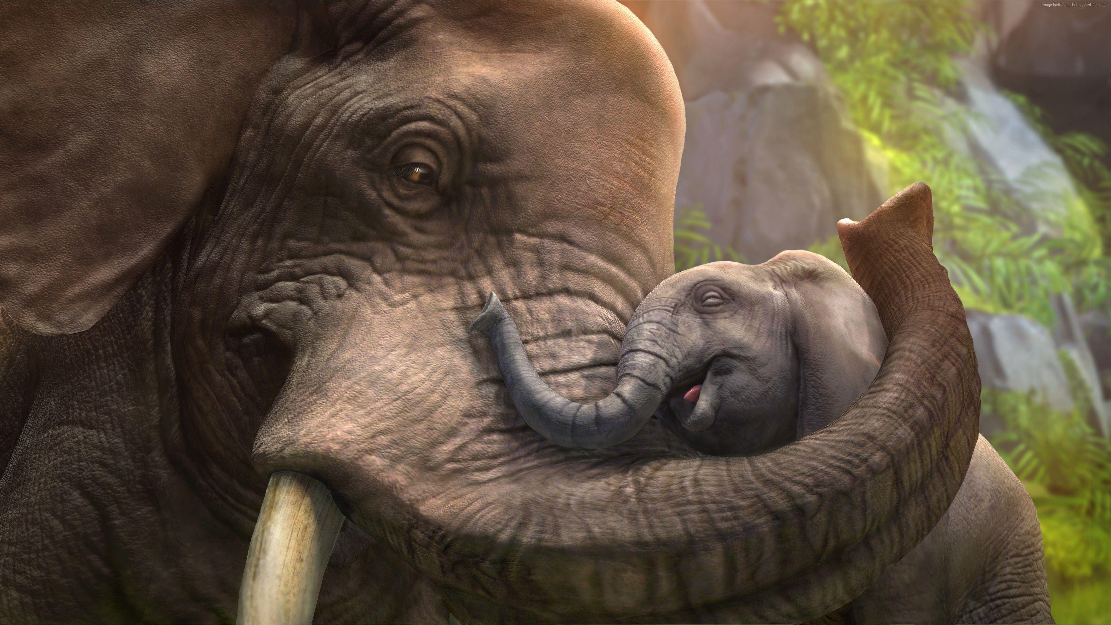 3840x2160 Wallpaper Elephant, cub, zoo tycoon, animals, grey, art, tourism, Animals Wallpaper Download Resolution 4K Wallpaper