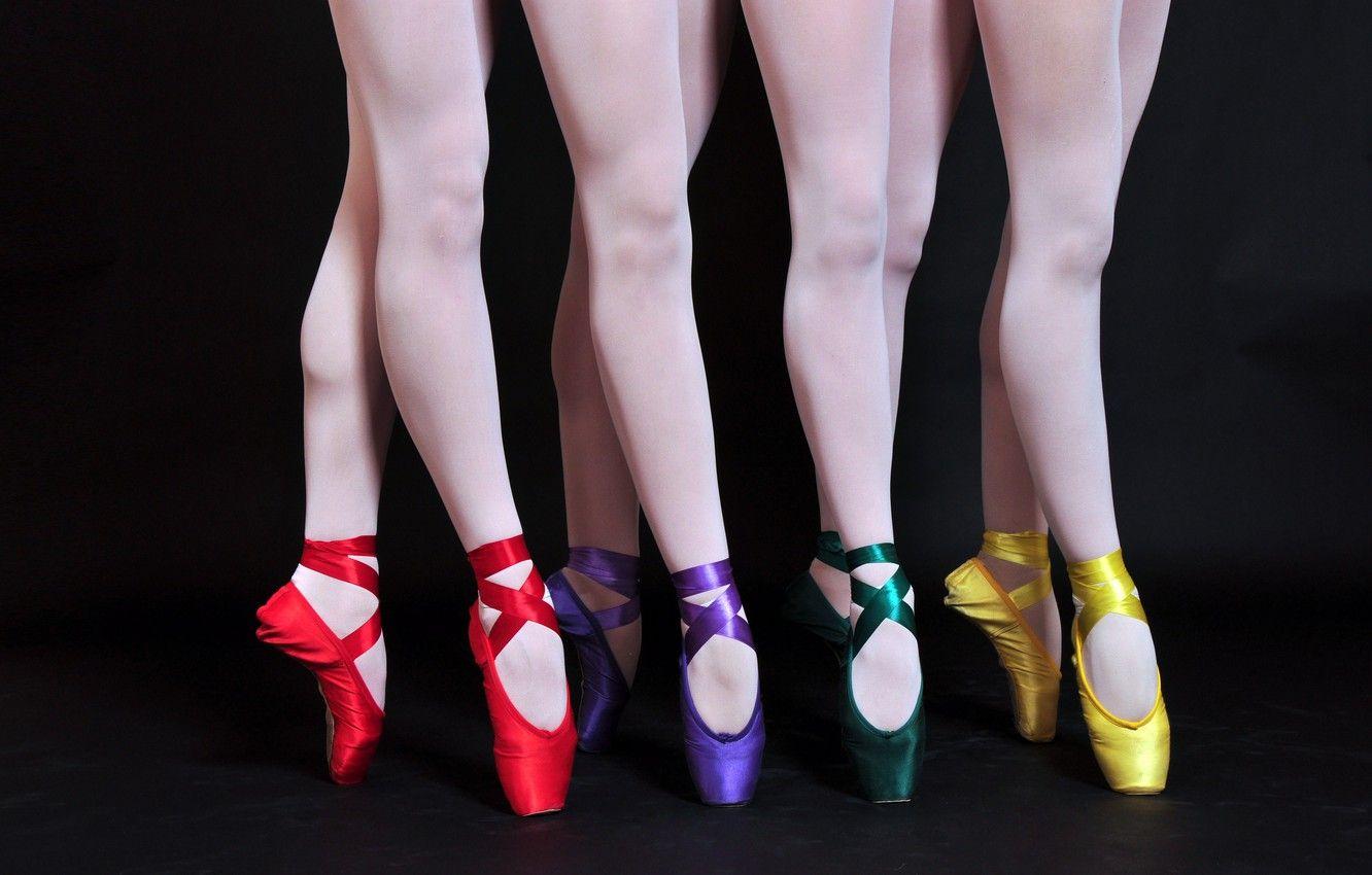 1332x850 Wallpaper legs, black background, colorful, ballet, Pointe shoes