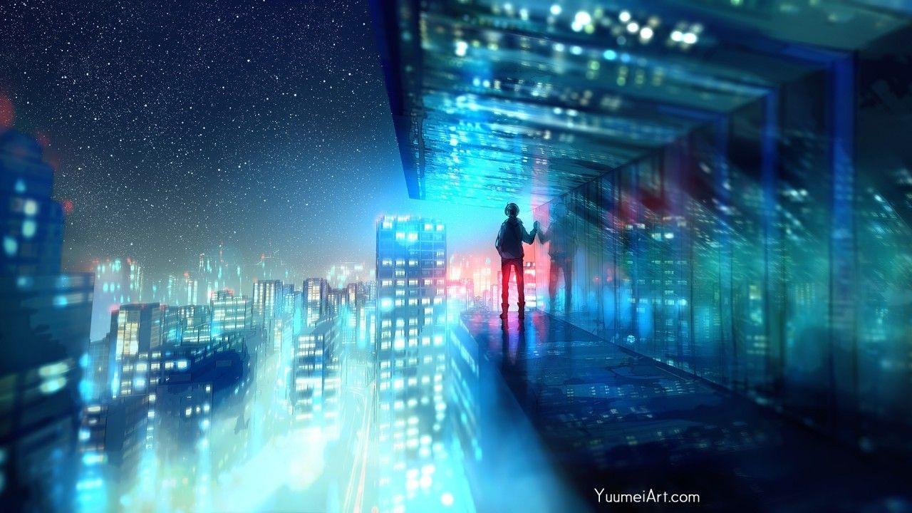 1280x720 Download 1280x720 Anime City, Night, Buildings, Cityscape, Boy