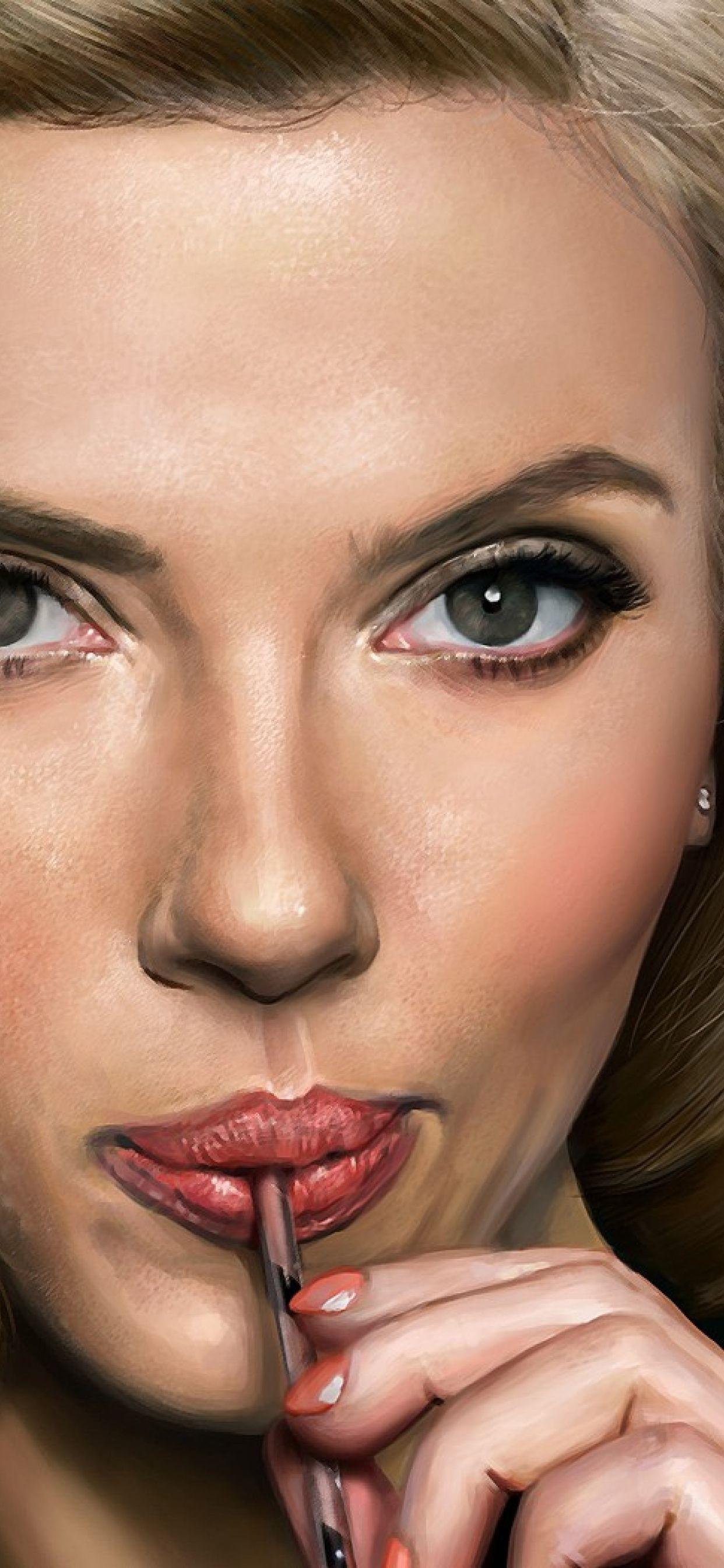 1242x2688 scarlett johansson, face, art iPhone XS MAX Wallpaper