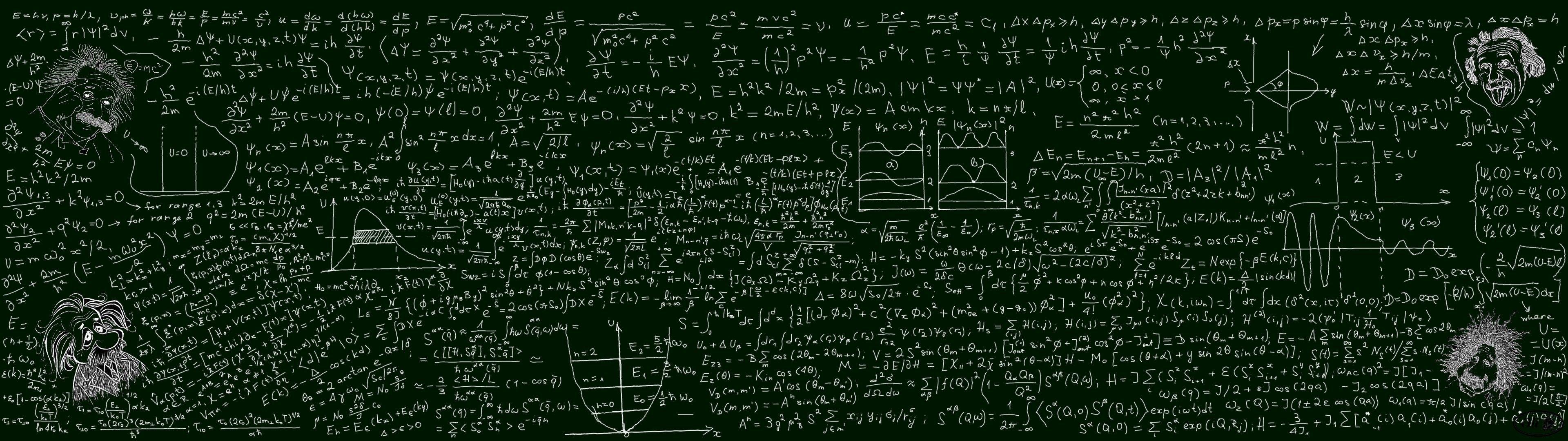 3840x1080 #mathematics, #quantum mechanics, #blackboard, wallpaper
