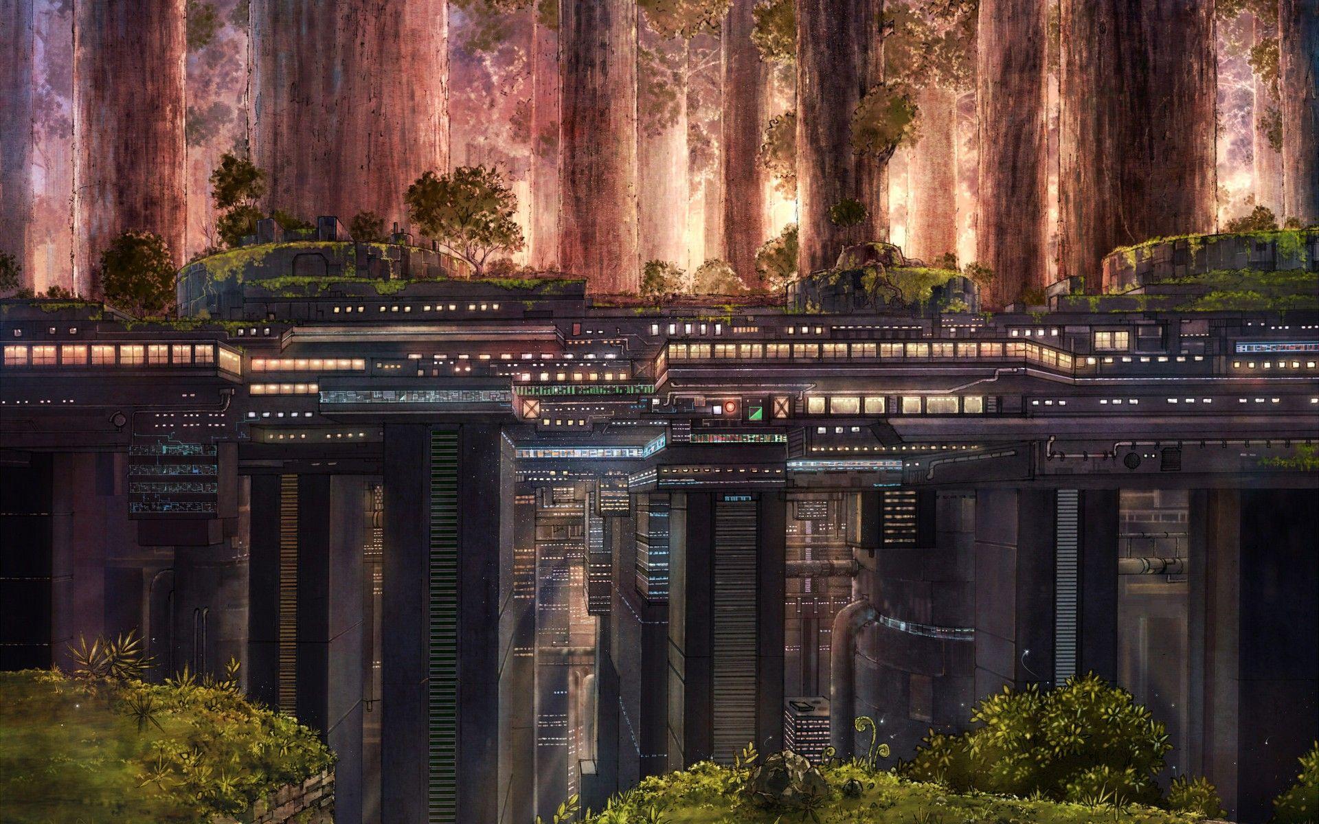 1920x1200 nature, cityscapes, futuristic, forest, artwork, contrast