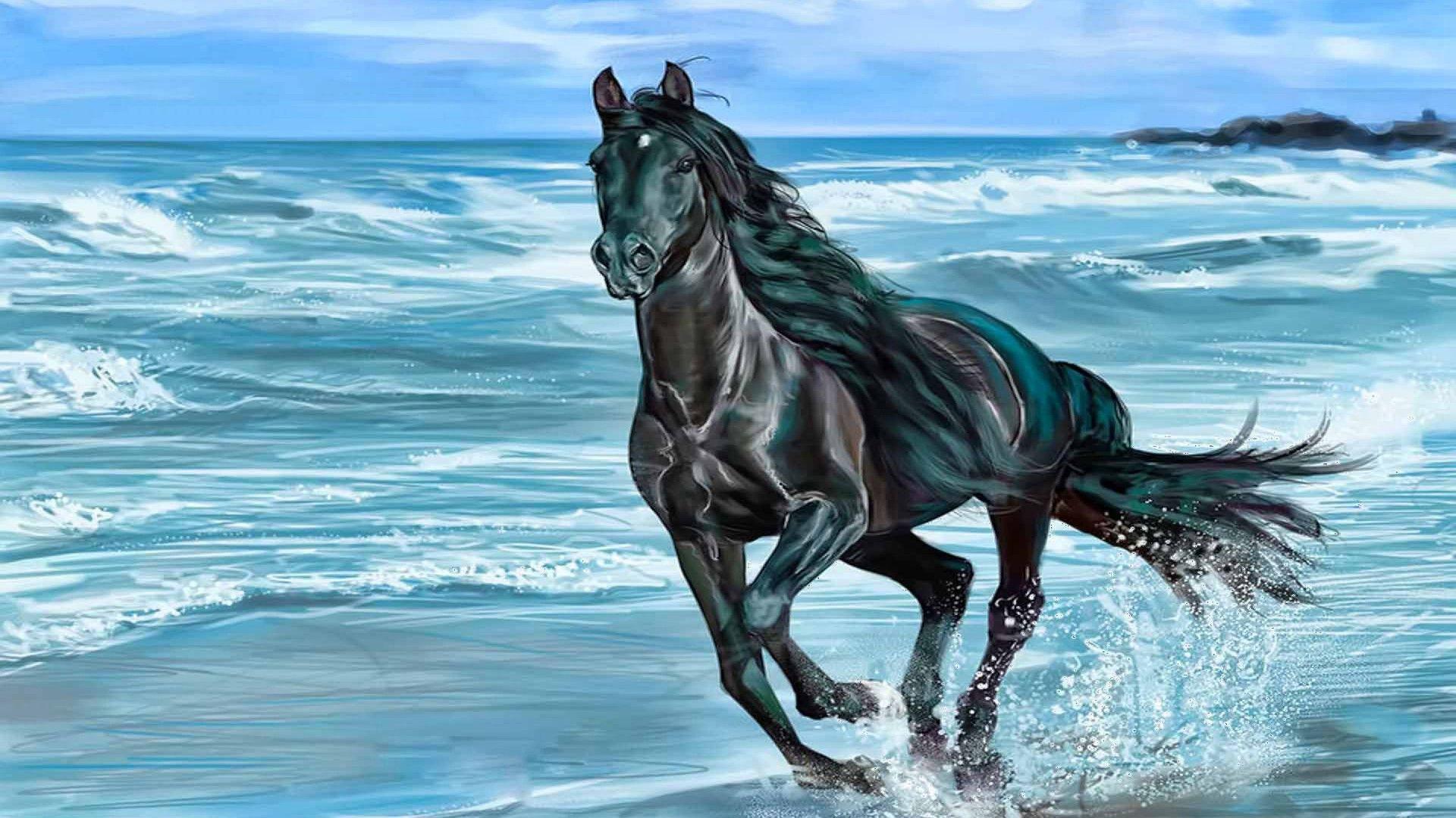 1920x1080 Running Horse Animals Beach Beauty Horse Nature Sea Wave 3840x2400