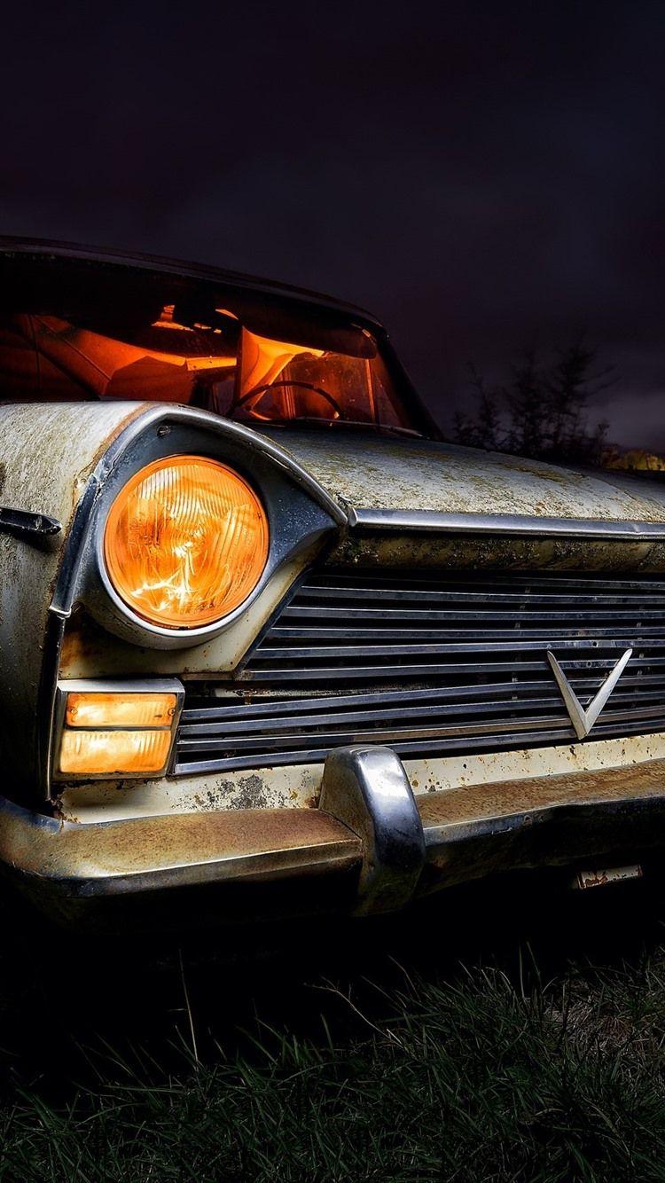 750x1334 Old Car, Night, Front View, Headlight 750x1334 IPhone 8 7 6 6S