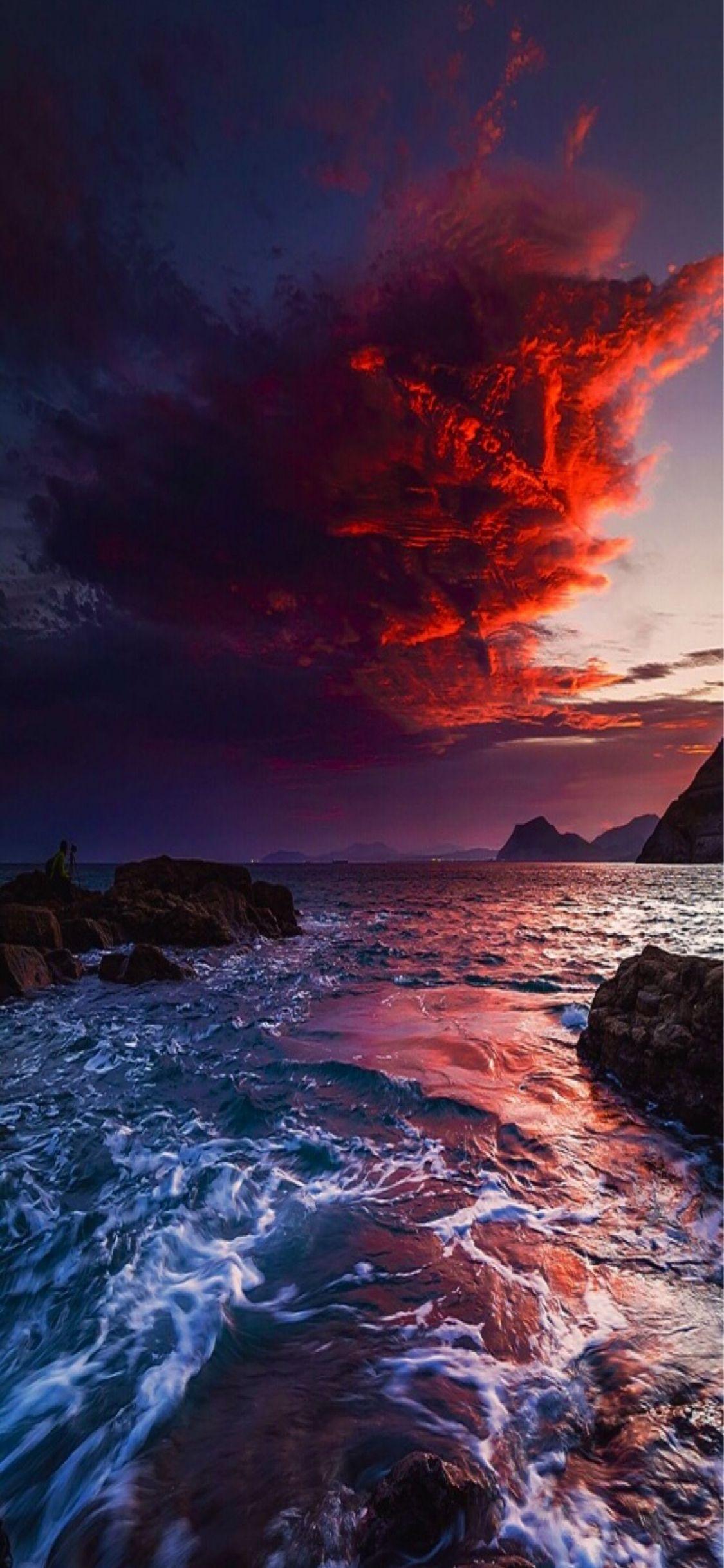 1125x2436 Free download S8 wallpaper background nature sunset red ocean sky