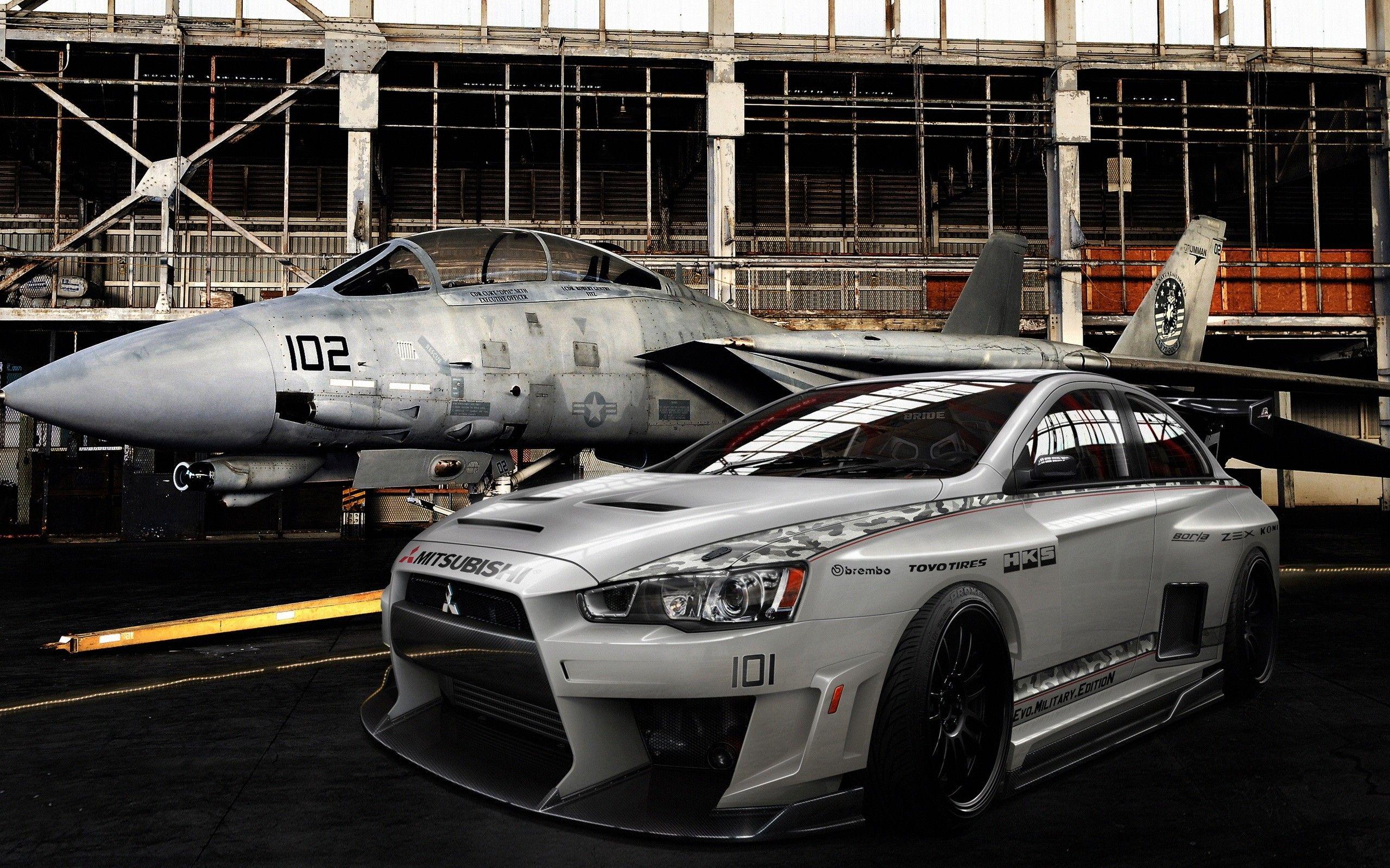 2560x1600 Aircraft, Cars, F 14 Tomcat, Mitsubishi Lancer Wallpaper