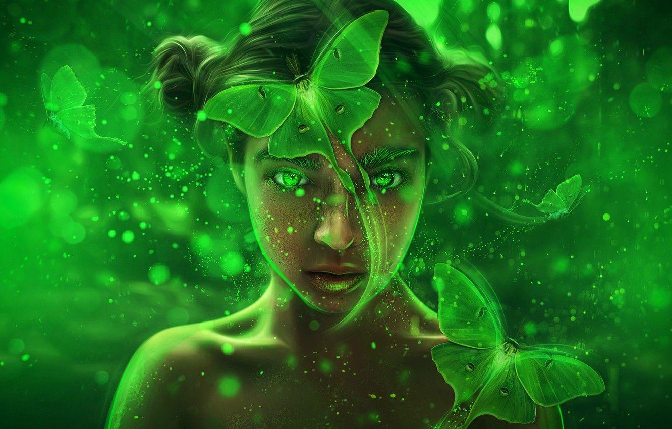 1332x850 Wallpaper girl, butterfly, abstraction, glare, background, fantasy