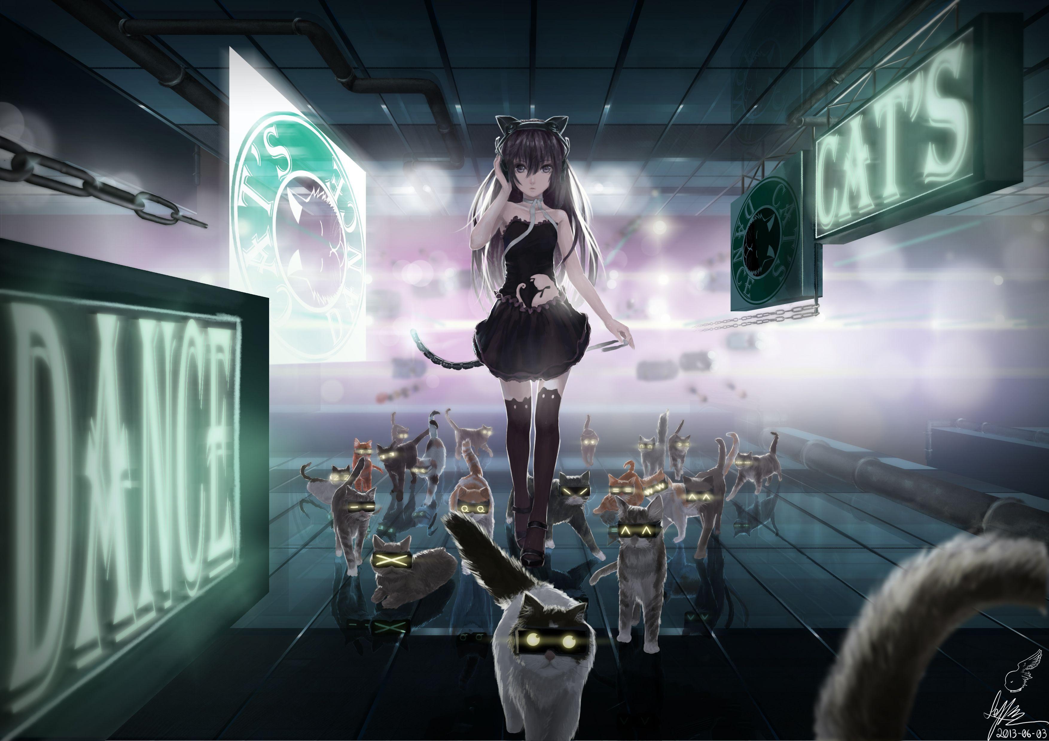 3508x2480 animal animal ears cat catgirl chain headphones lepus original