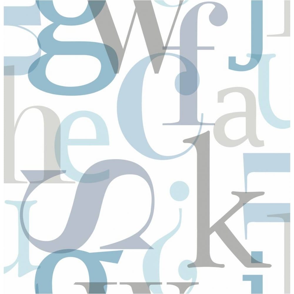 1000x1000 Buy Fine Decor Fonts Alphabet Letters Wallpaper Blue / Soft Grey