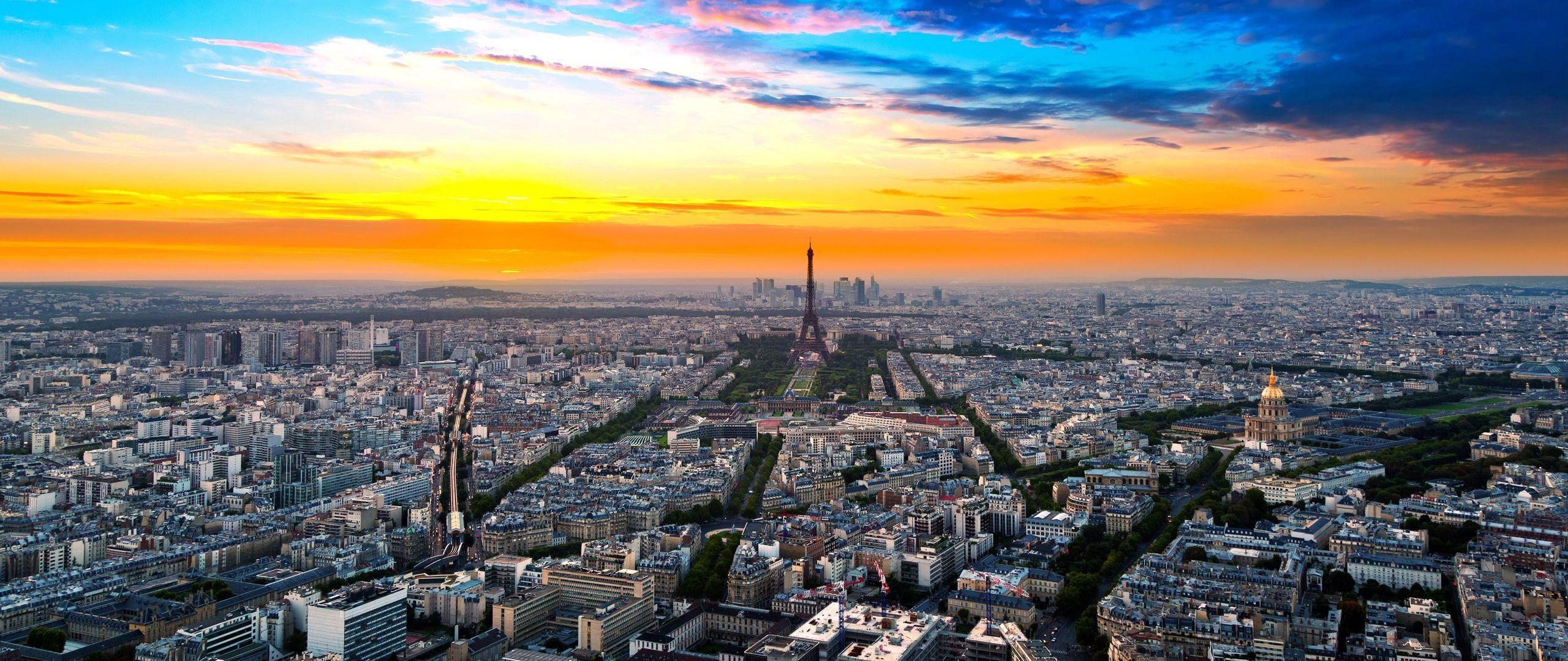 2560x1080 Download wallpaper 2560x1080 paris, france, height, city, sky dual