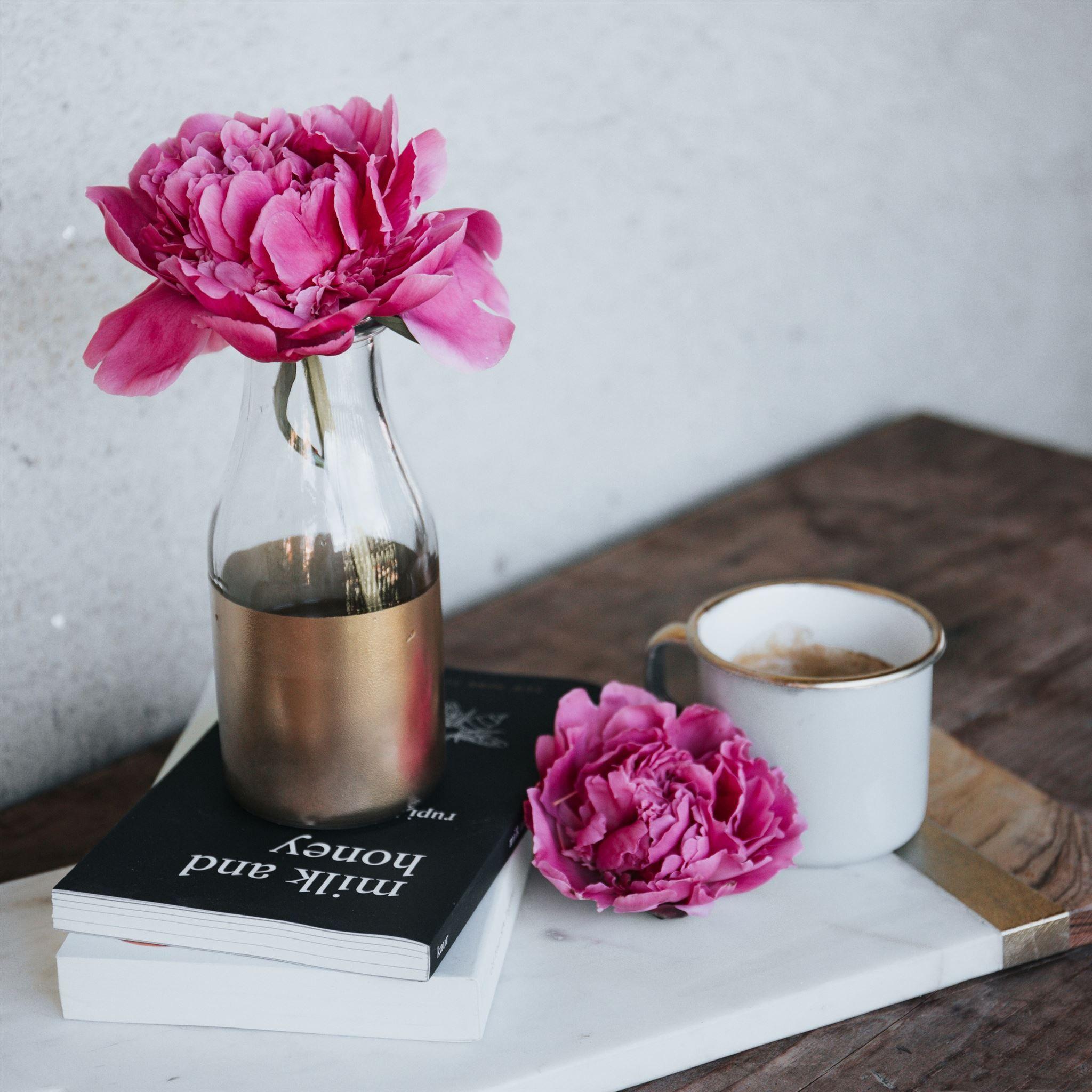2048x2048 Pink peony flower books iPad Pro Wallpaper Free Download
