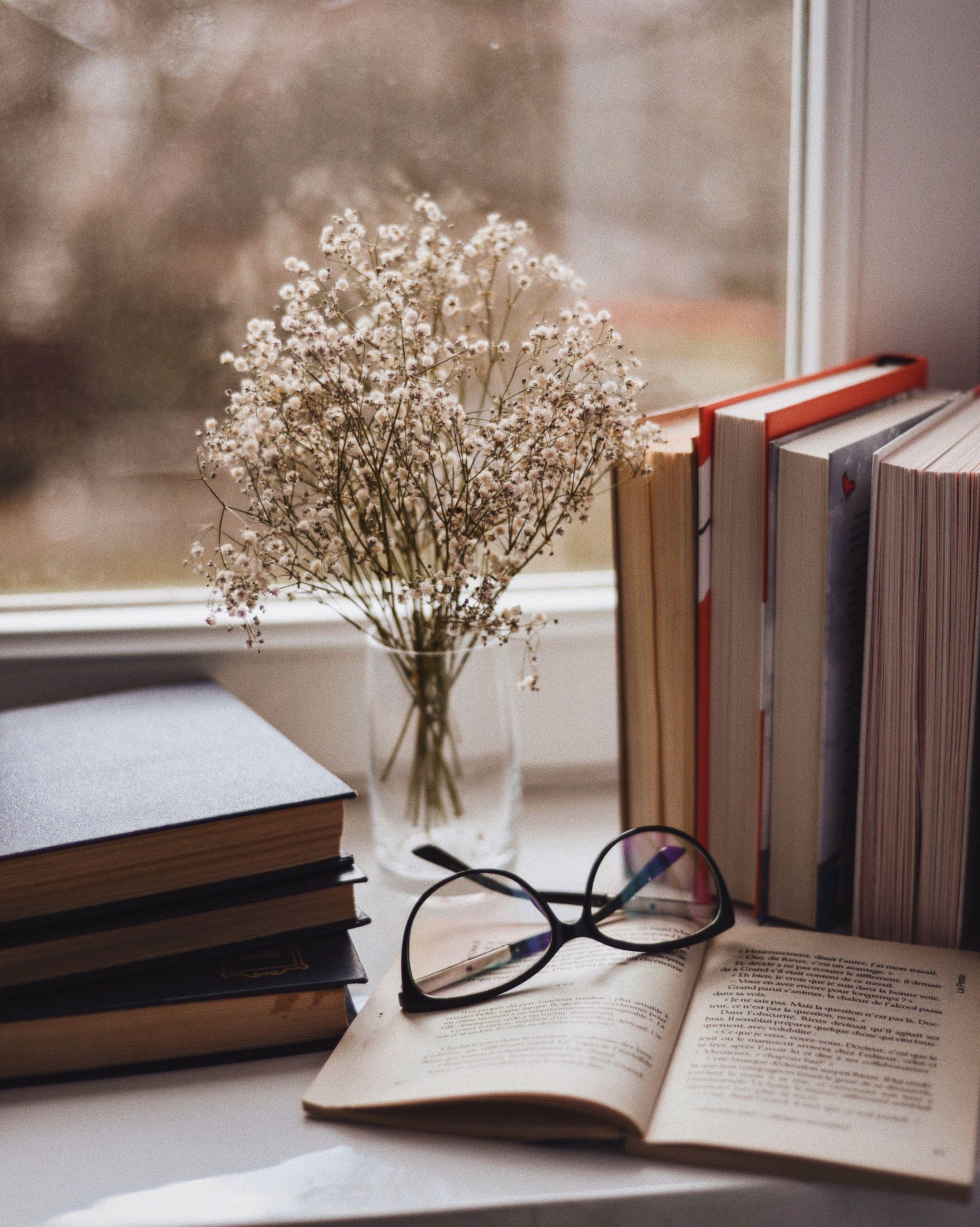 2734x3420 Download wallpaper 2734x3420 books, glasses, vase, window, window