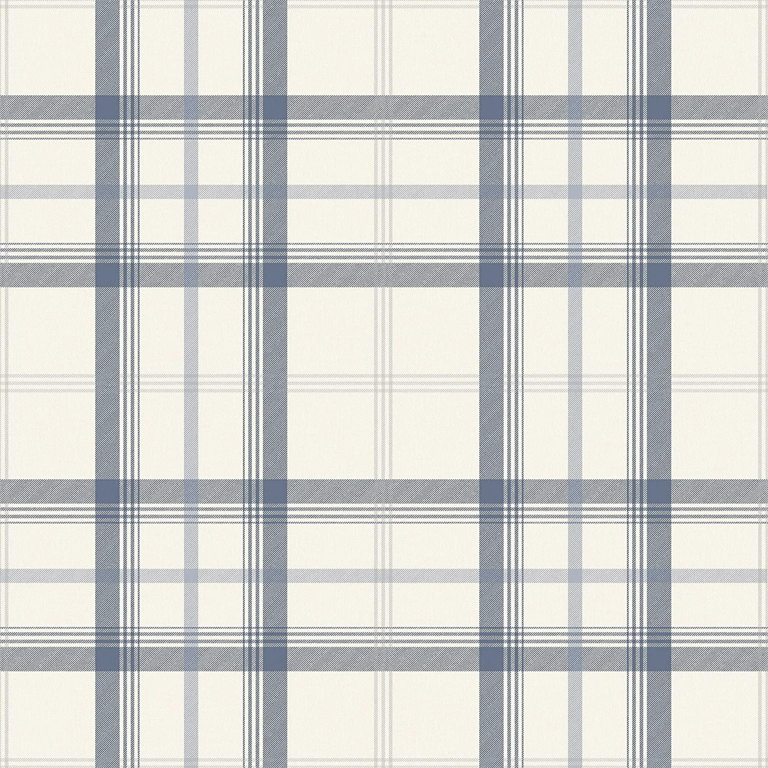 1500x1500 BHF FD40541 Cambridge Plaid Blue Silver Wallpaper, Set Of 2 Pieces