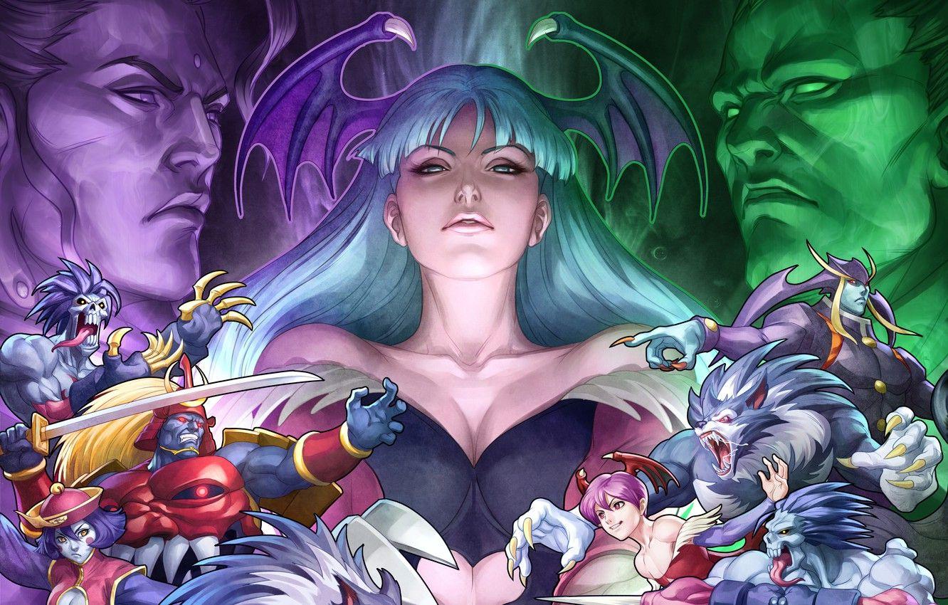 1332x850 Wallpaper wings, sword, vampire, werewolf, Morrigan, fighting game