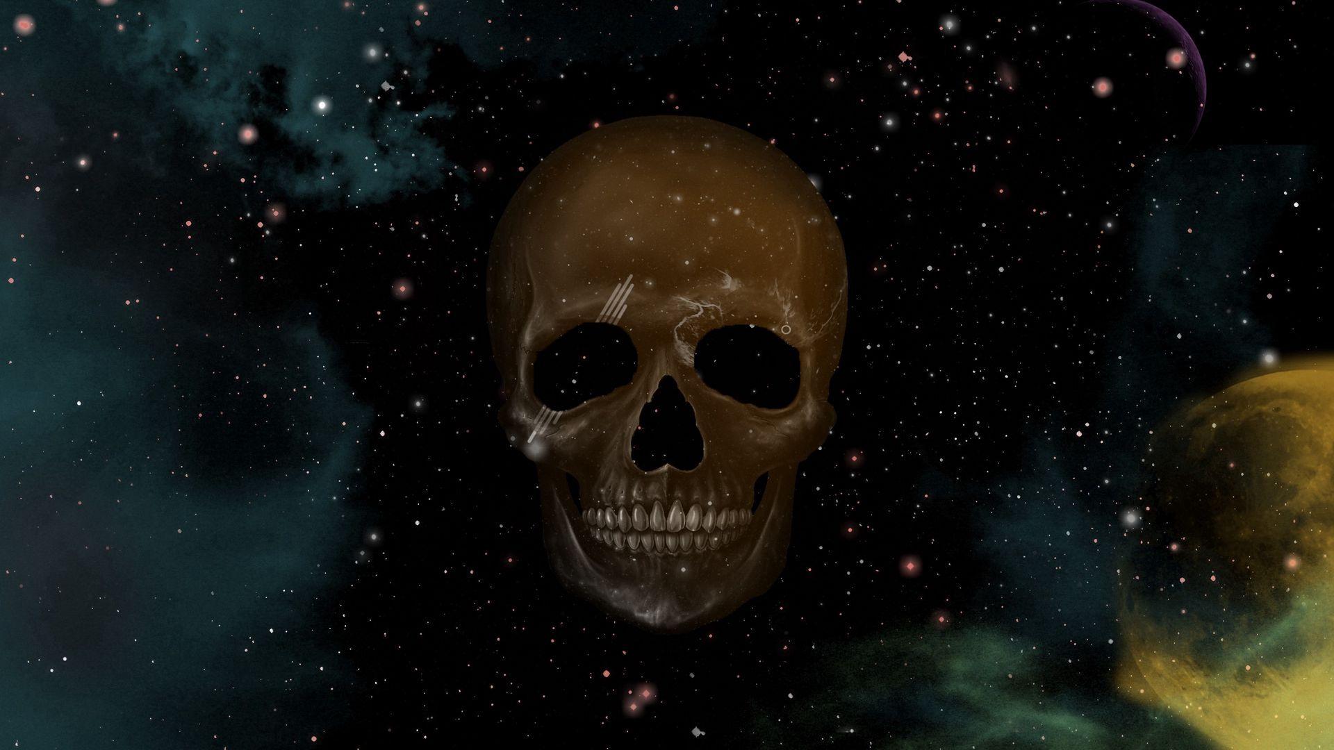 1920x1080 Download wallpaper 1920x1080 skull, sky, point, star, drawing full