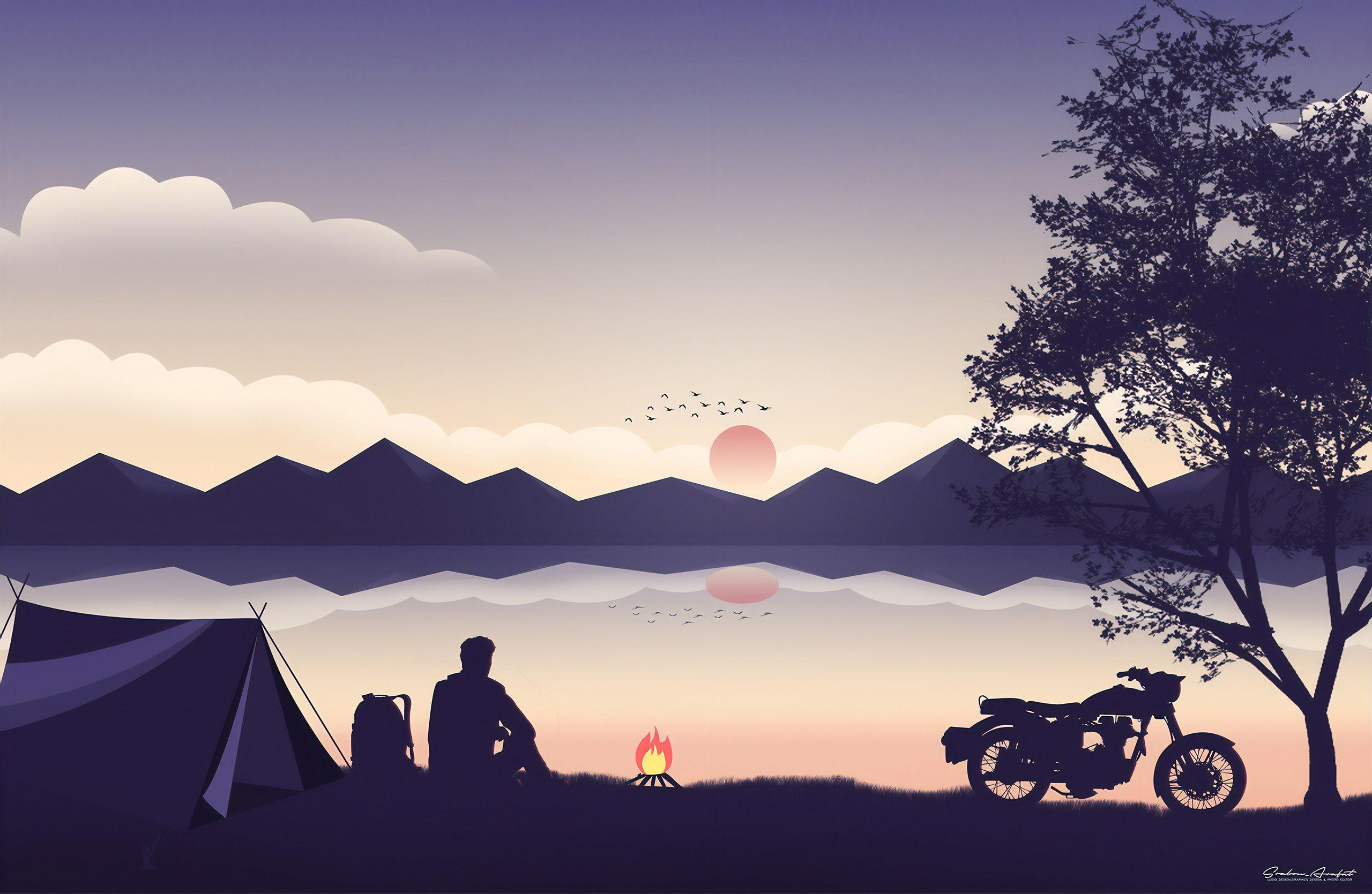 2560x1669 Biker Camping 4k HD 4k Wallpaper, Image, Background, Photo and Picture
