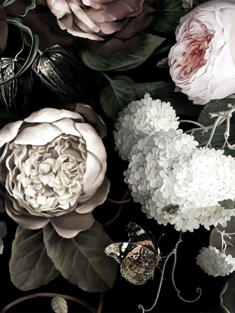 768x1024 Free download Dark Floral II Black Saturated Sample Floral