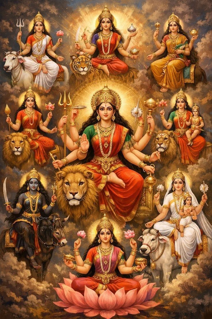 736x1104 Shiva and durga wallpaper. Indian gods painting canvas, Durga with all god, Dasara durga devi