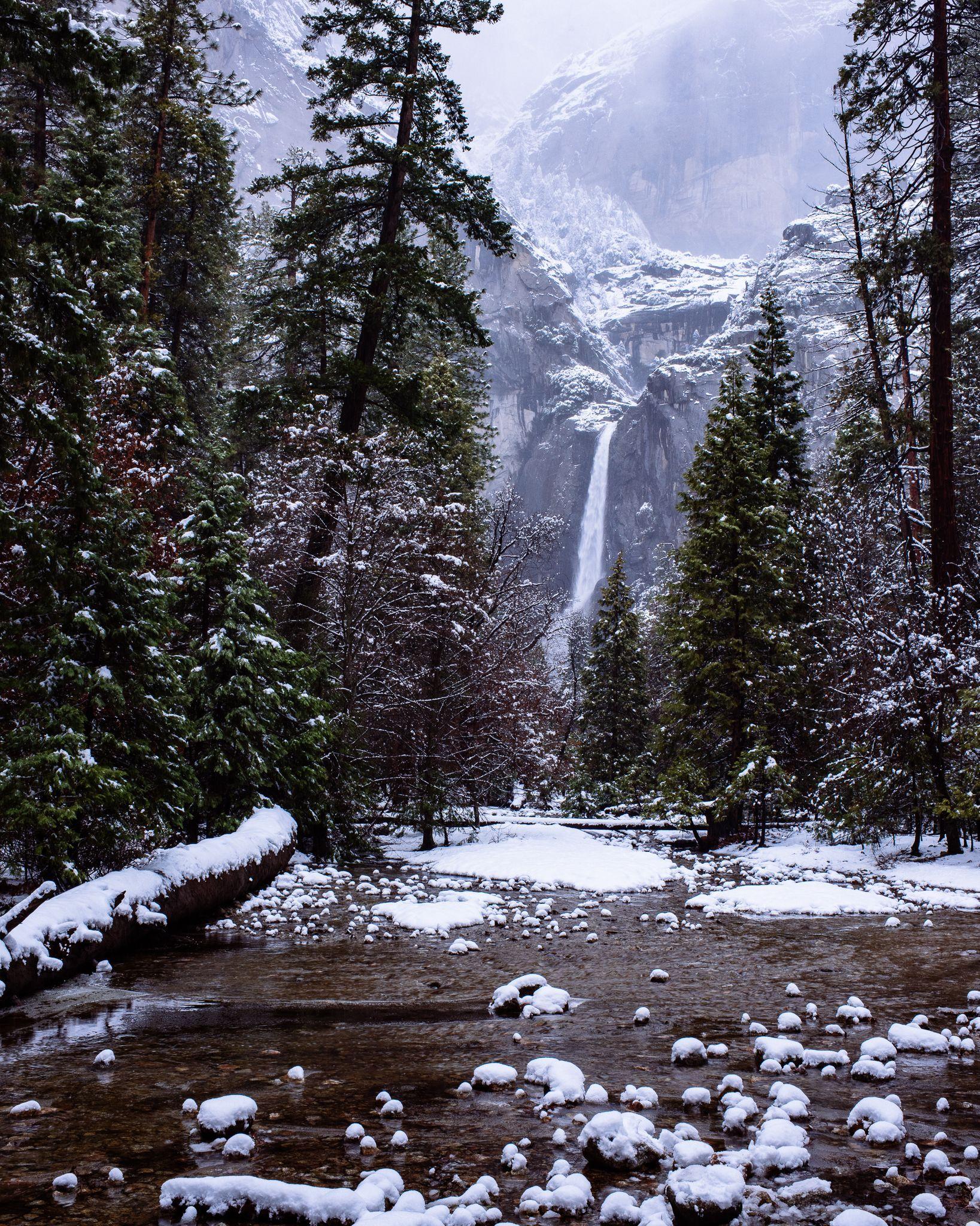 1637x2048 Yosemite creek and Lower Yosemite Falls from this past winter OC