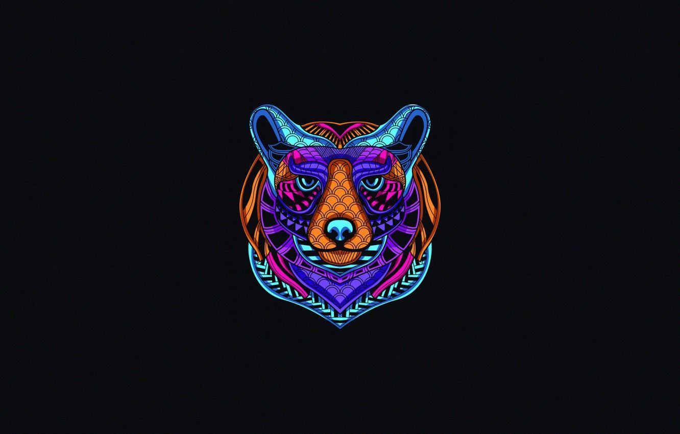 1332x850 Wallpaper Color, Minimalism, Neon, Style, Bear, Background, Art