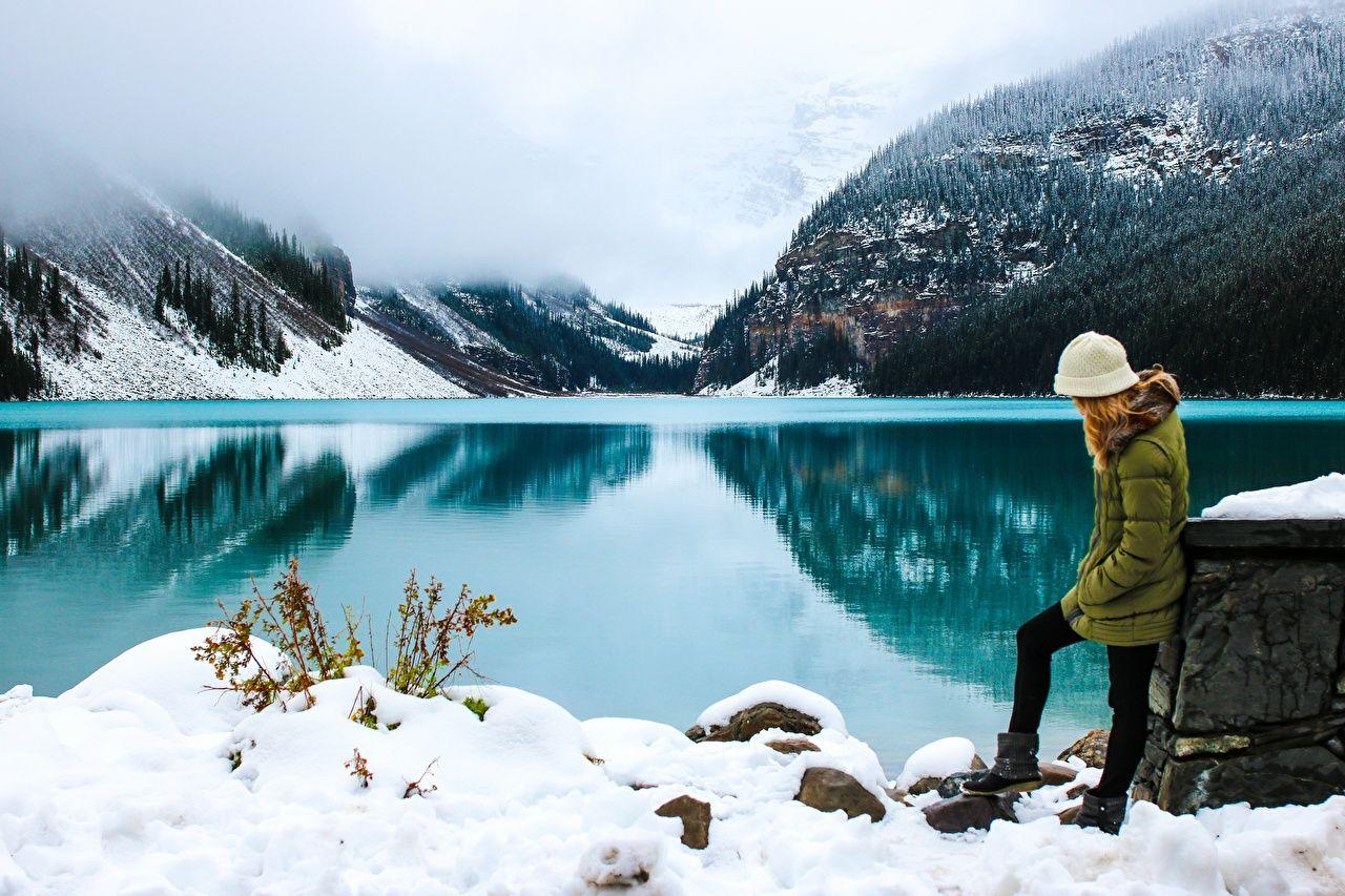 1280x853 Photos Banff Canada Alberta Fog Nature Winter Mountains Snow Lake