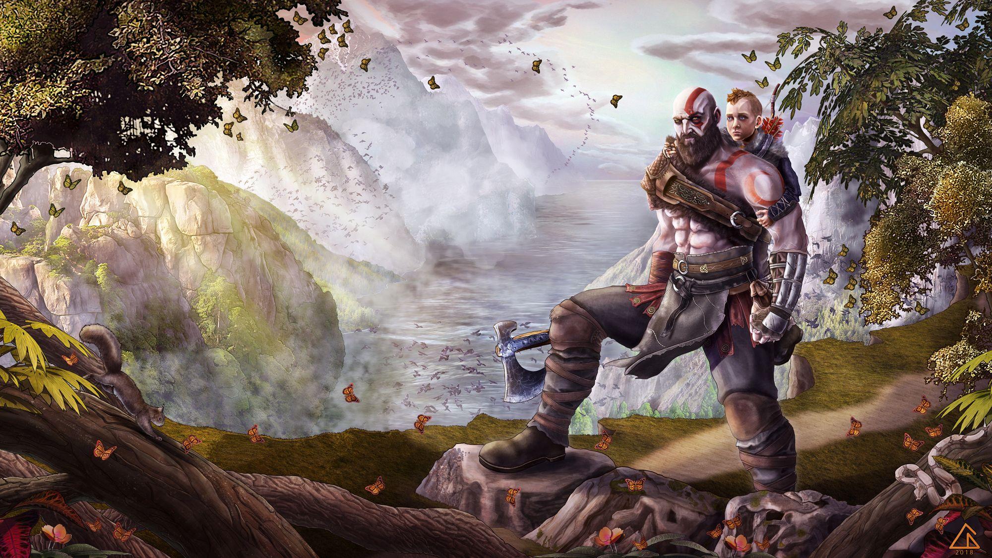2000x1125 God Of War Atreus Kratos Fan Art, HD Games, 4k Wallpaper, Image, Background, Photo and Picture