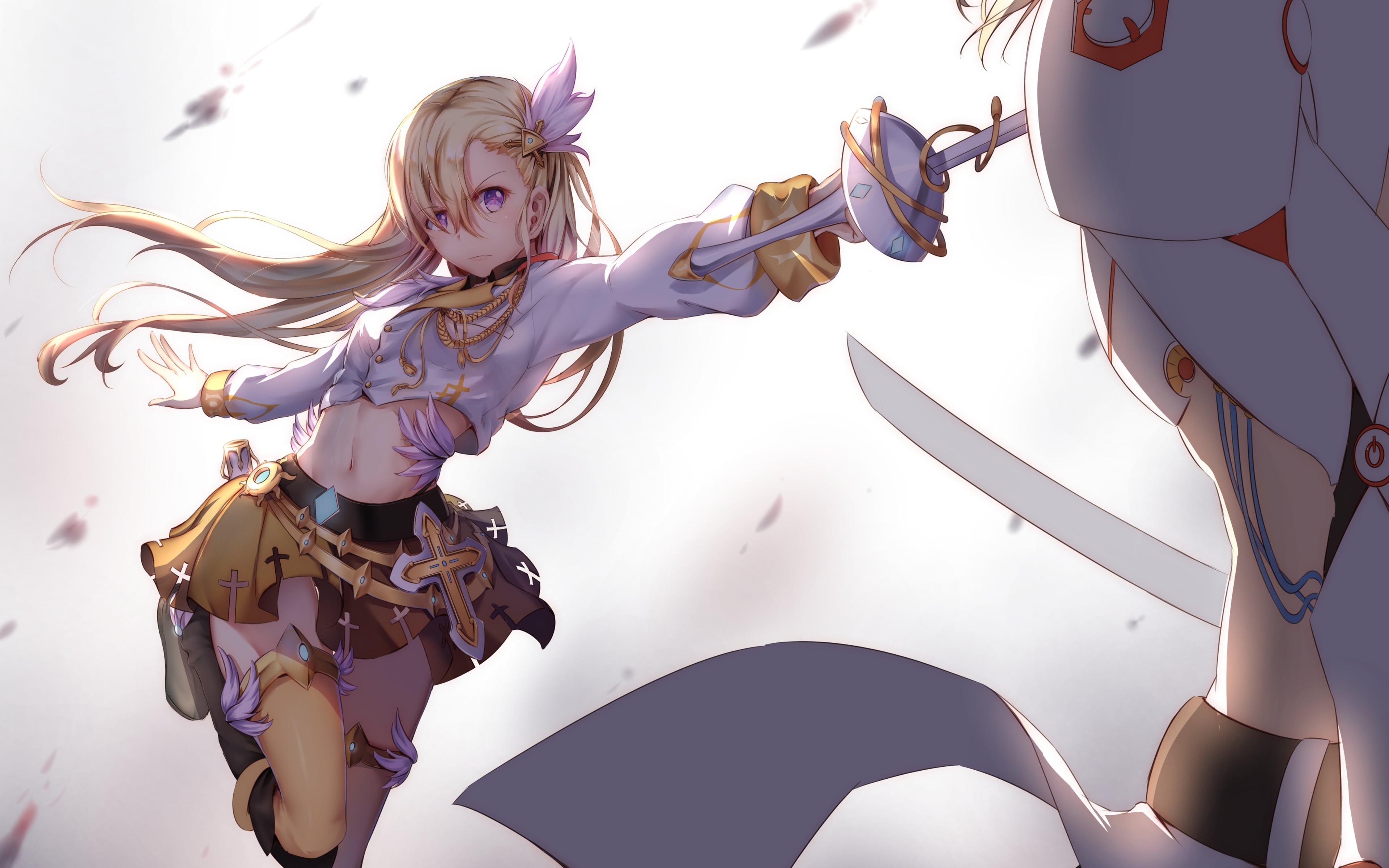 3840x2400 Anime girl sword long hair Wallpaper and Free