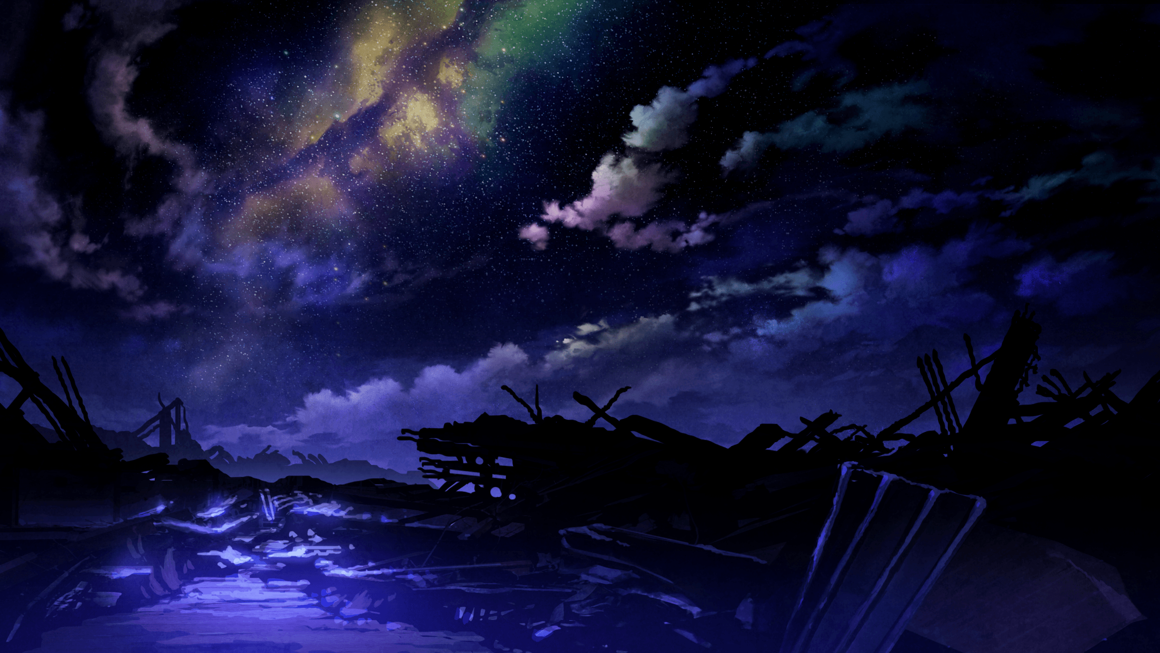 Anime Nighttime Scene Full Moon Background