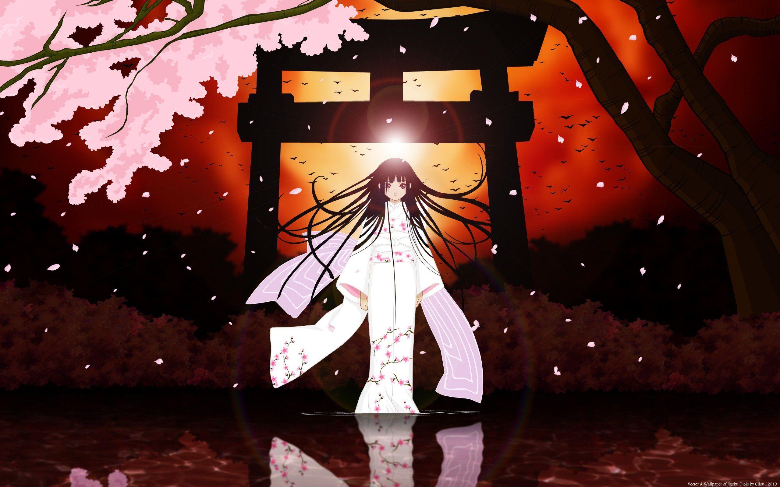 2560x1600 anime, Jigoku Shoujo, Enma Ai, Cherry blossom, Traditional