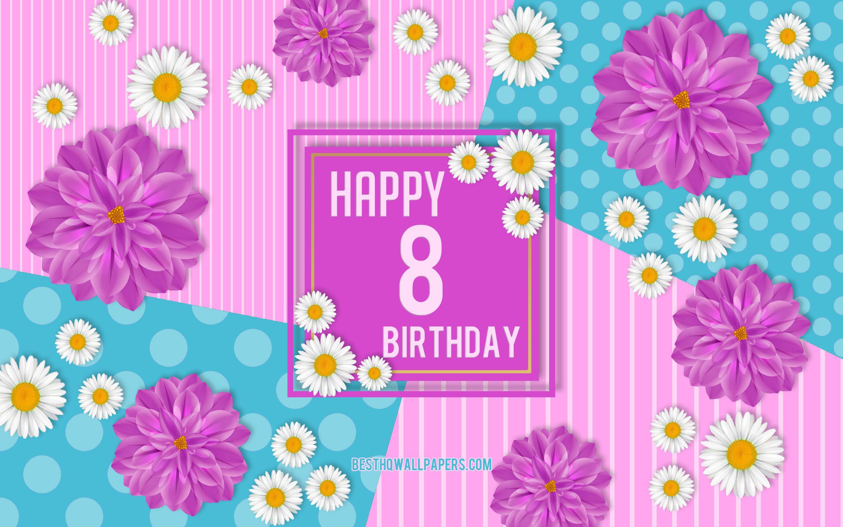 2880x1800 Download wallpaper 8th Happy Birthday, Spring Birthday Background