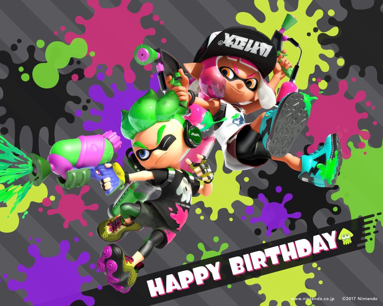 1280x1024 Official Splatoon Themed Happy Birthday Mobile Desktop Wallpaper