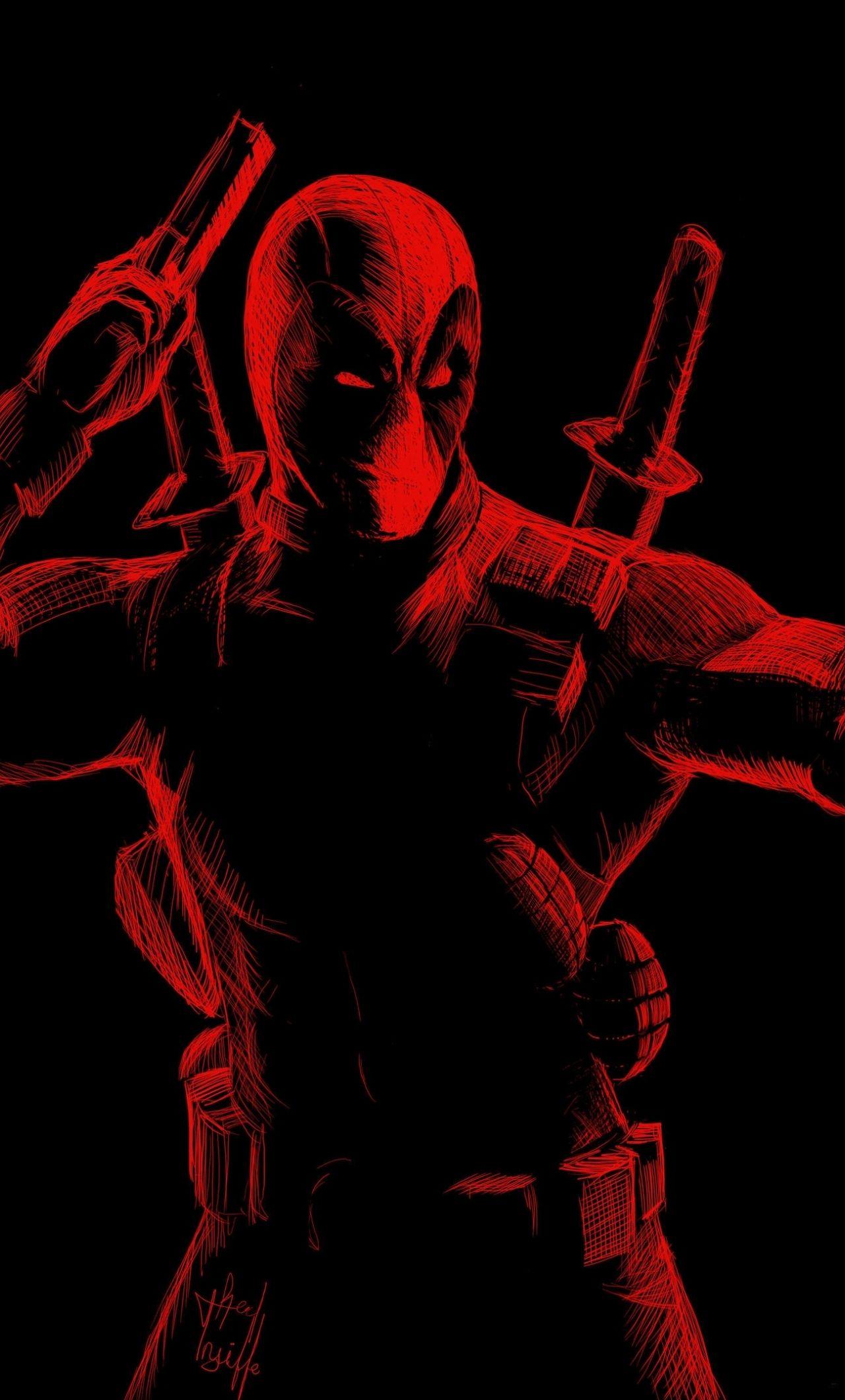 1280x2120 Download 1280x2120 wallpaper red, line arts, deadpool, iphone 6
