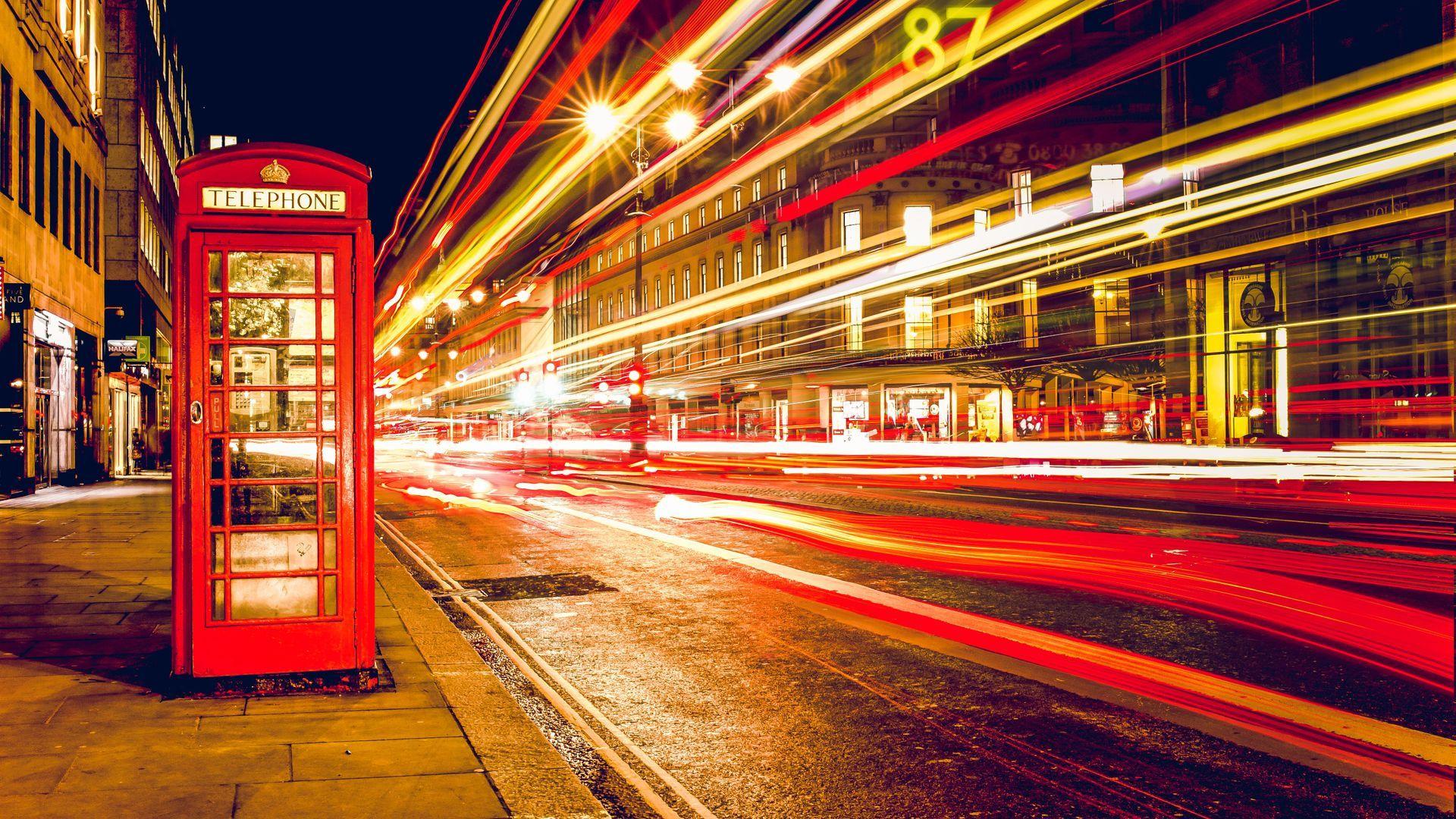 1920x1080 Red Phone Booth London Time Lapse Photography Wallpaper