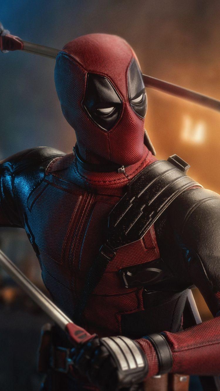 750x1334 Download Deadpool, marvel, superhero, toy figure, art wallpaper