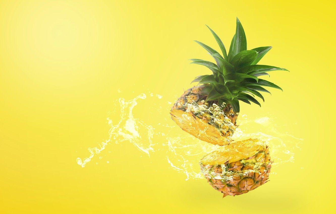 1332x850 Wallpaper squirt, yellow, background, splash, water, pineapple
