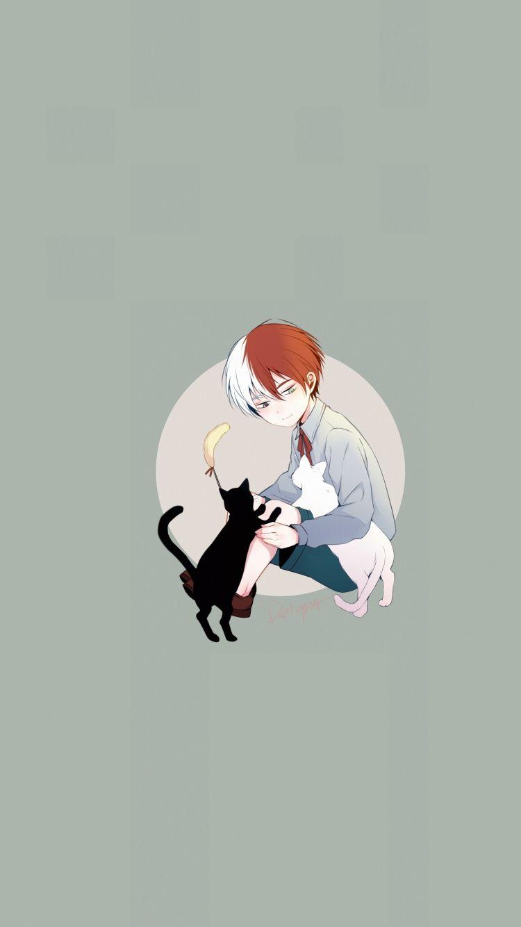 750x1334 Download Cute, kid, Shouto Todoroki and kittens, art wallpaper