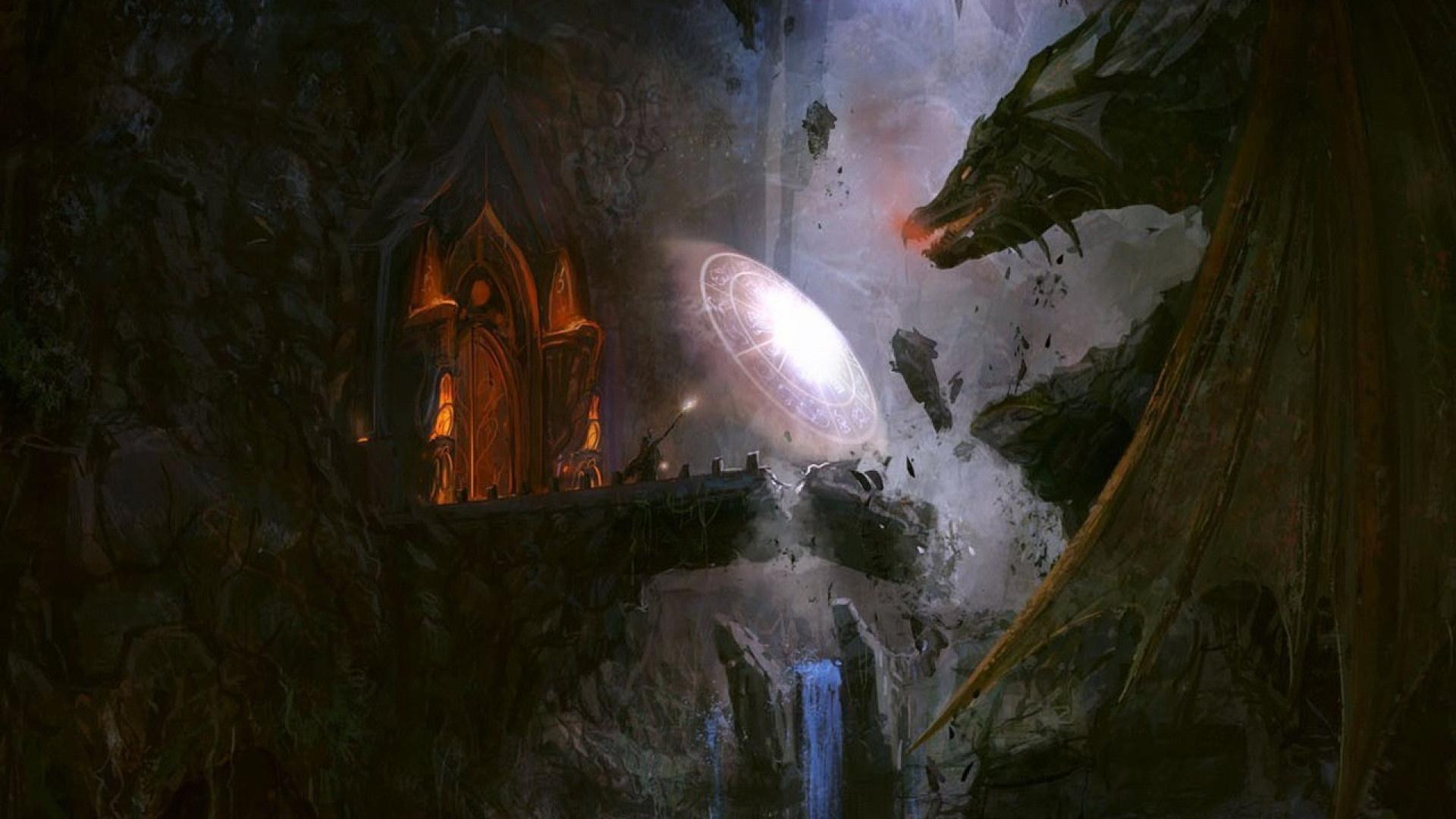 1920x1080 You shall not pass dragon and wizard battle art HD Wallpaper