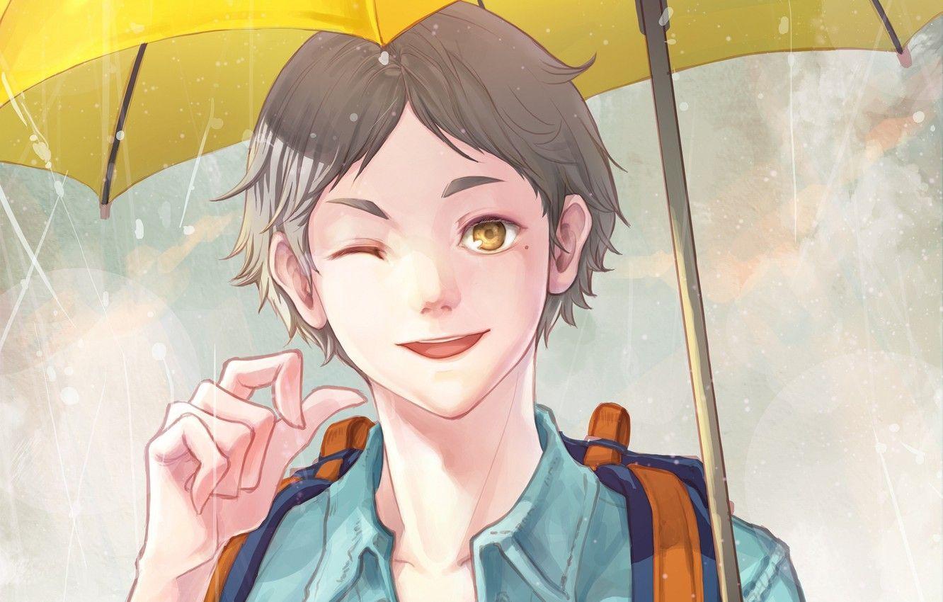 1332x850 Wallpaper umbrella, guy, Volleyball, Haikyuu, Sugawara image