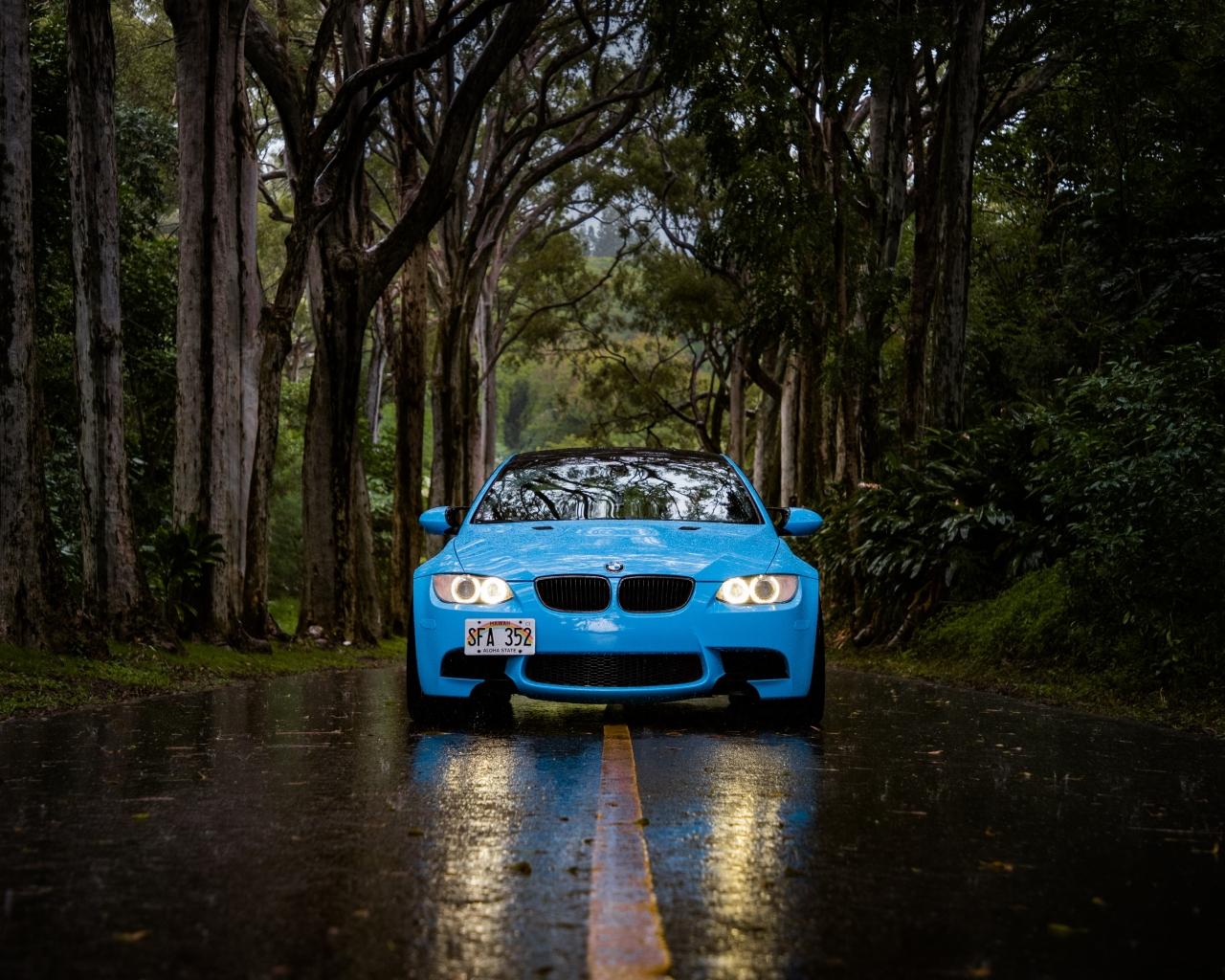 1280x1024 BMW Blue In Forest HD Desktop Wallpaper Background download