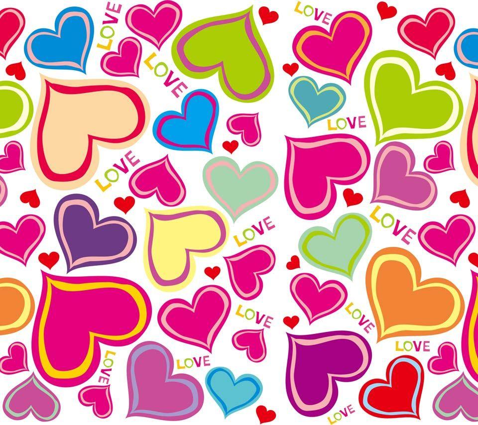 960x854 Colorful Hearts Wallpaper