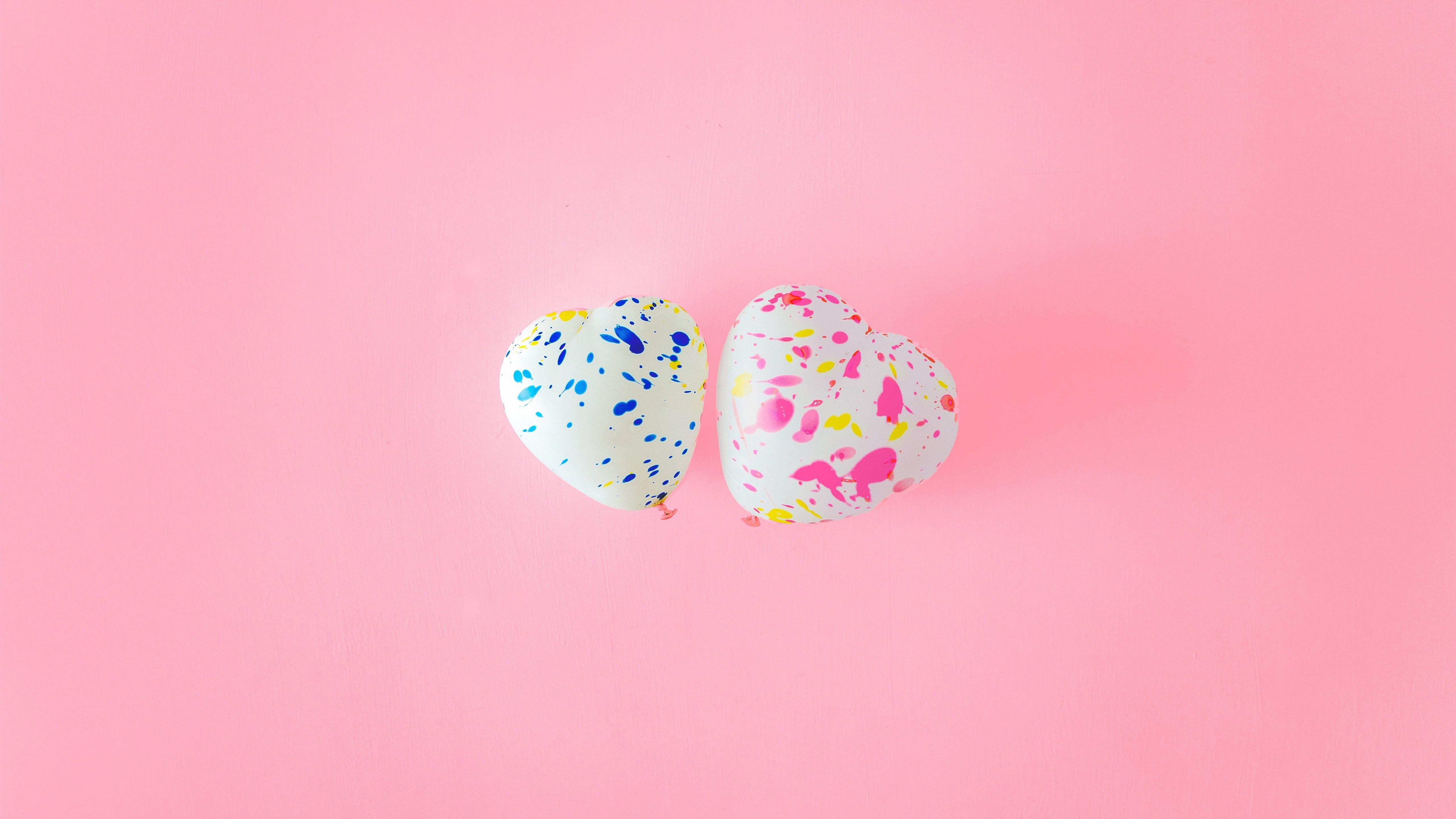 5120x2880 Colorful Heart Shape Balloon in Pink Background 5K Wallpaper. HD
