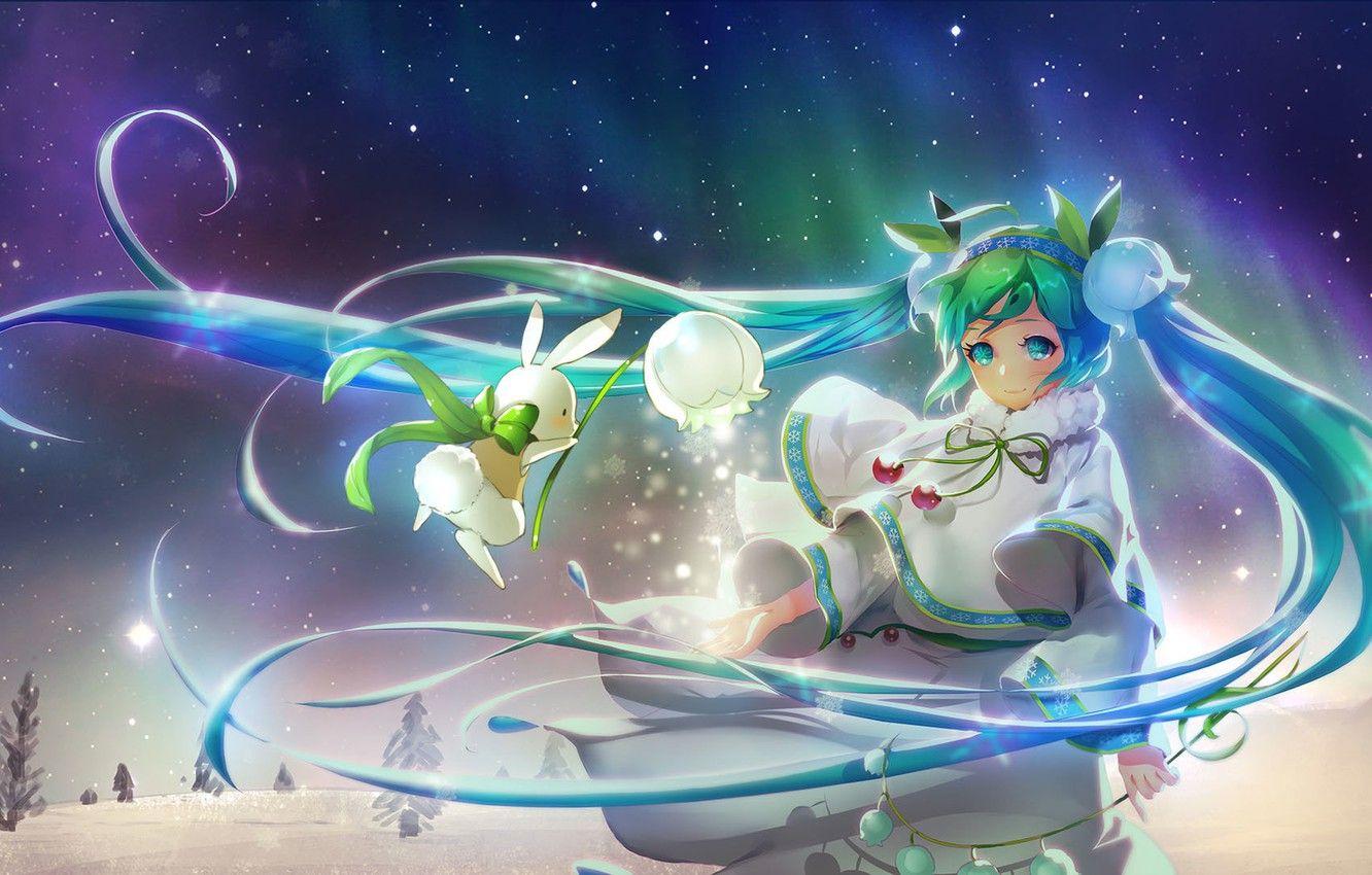 1332x850 Wallpaper anime, art, Hatsune Miku, Miku, Vocaloid, orry lee, Snow