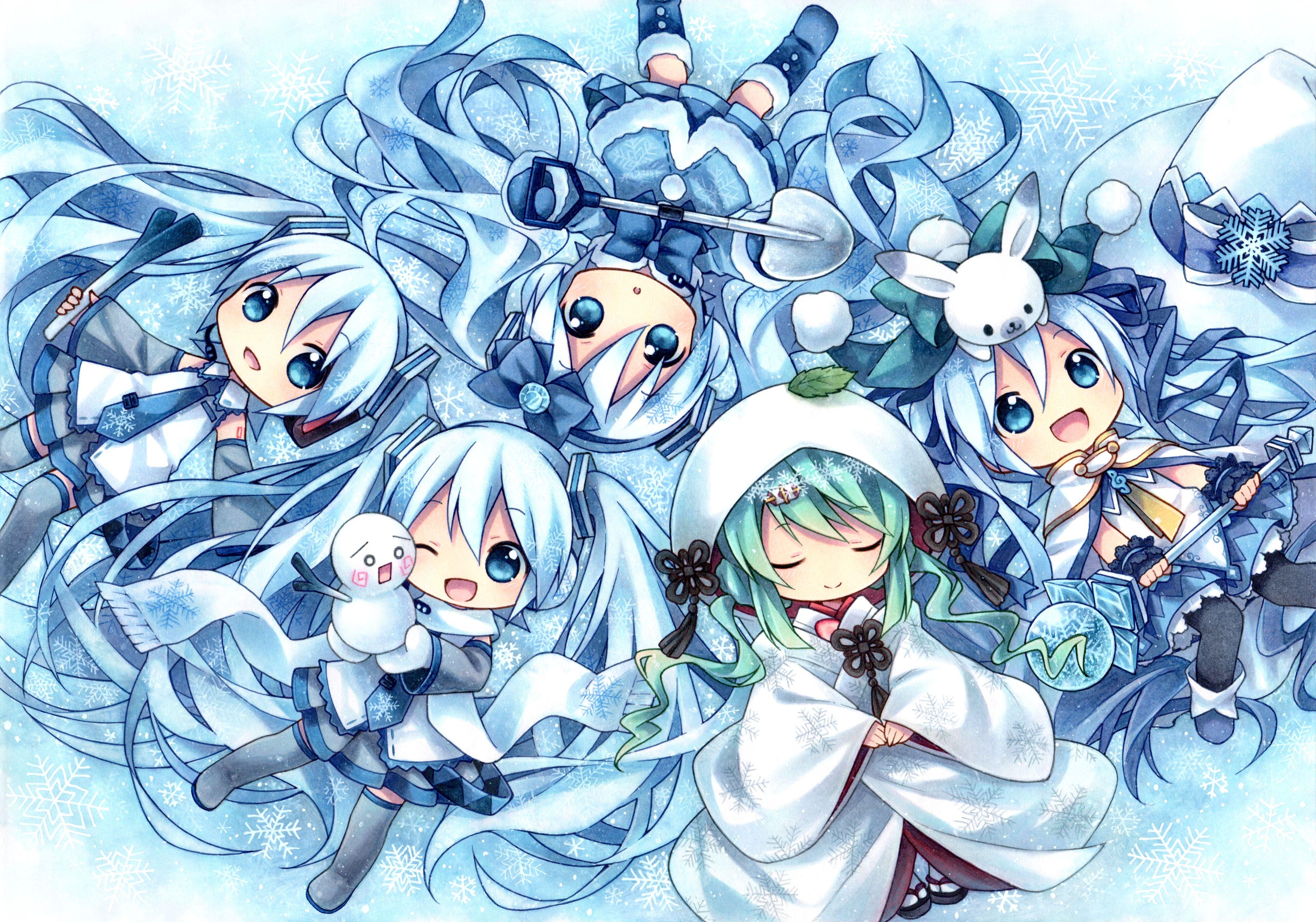4000x2801 Vocaloid blue eyes blue hair bunny hatsune miku kagami leo scarf