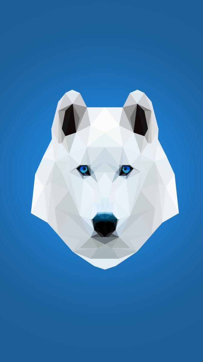 670x1191 White Wolf Low Poly Phone Wallpaper