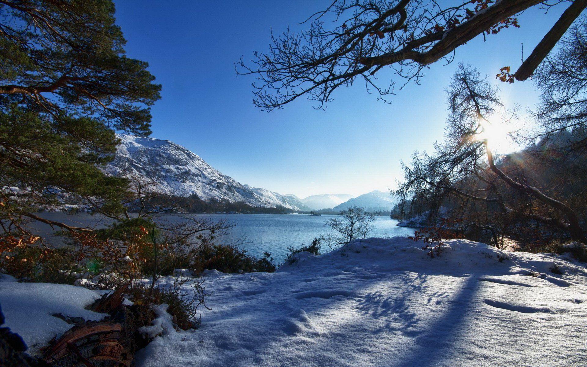 1920x1200 mountain sunshine winter HD Wallpaper. Background Image