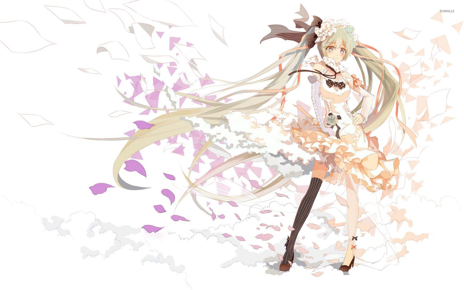 1920x1200 Hatsune Miku in a white dress wallpaper