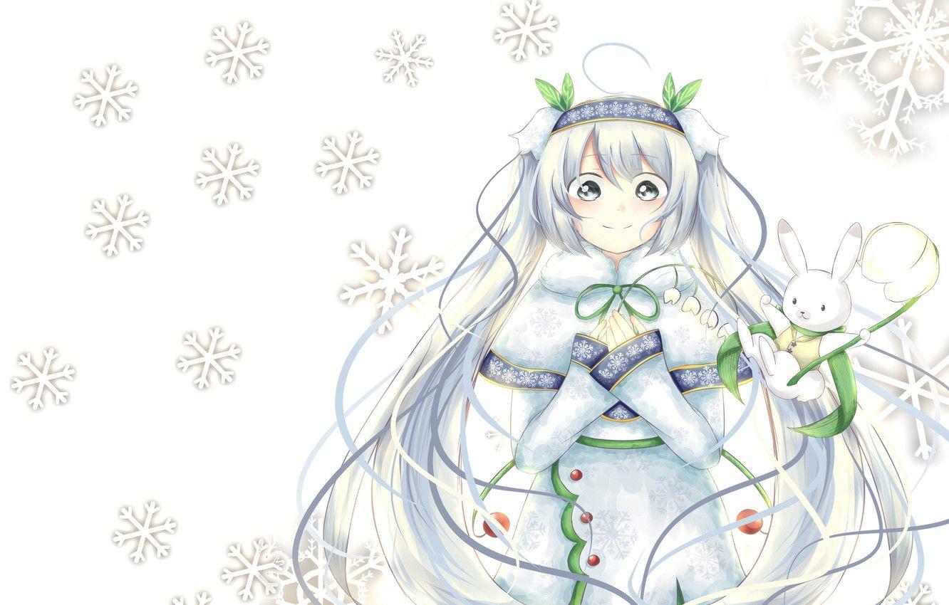1332x850 Wallpaper anime, art, snowflake, Vocaloid. Miku., snow miku image