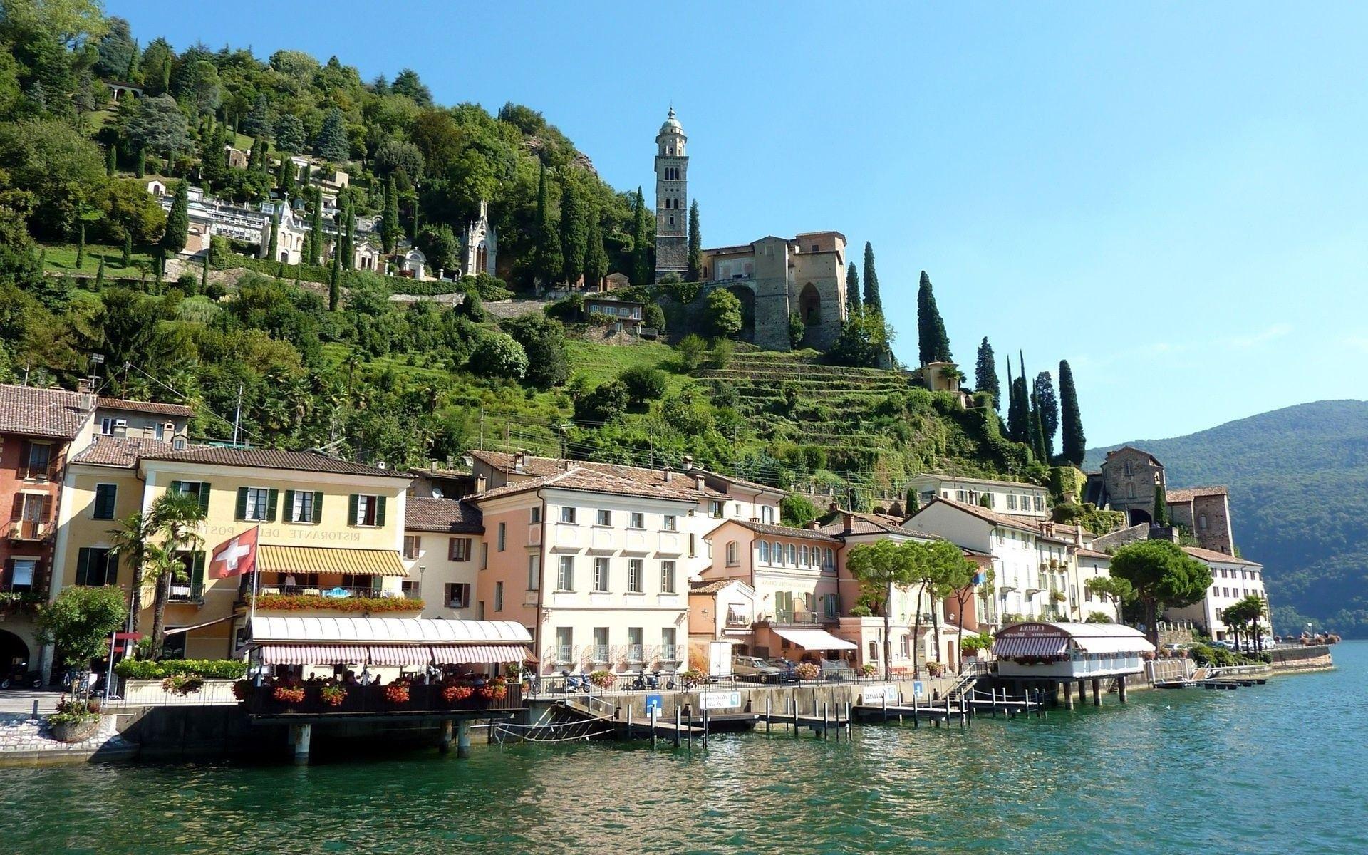 1920x1200 Wonderful swiss lakeside village wallpaper. Lakeside village